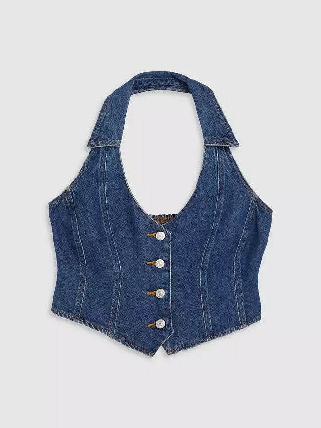 Bria Denim Corset Halter Top