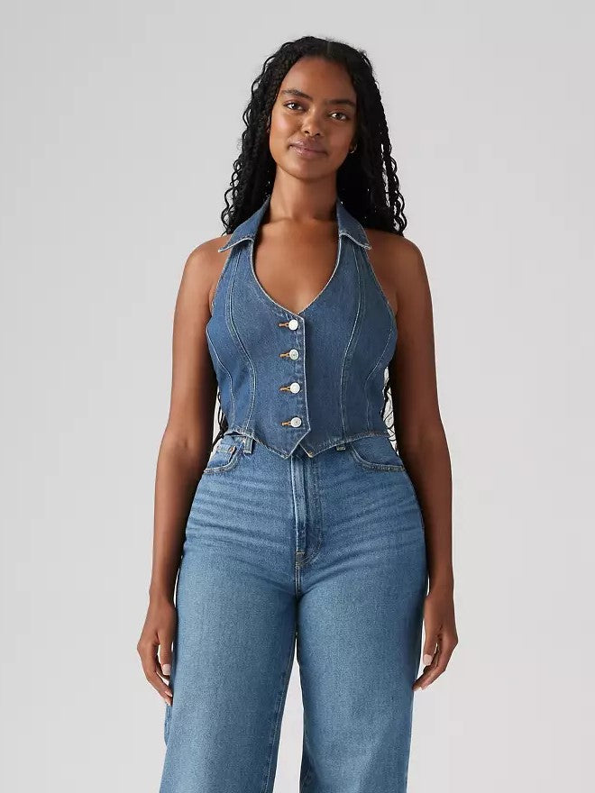 Bria Denim Corset Halter Top