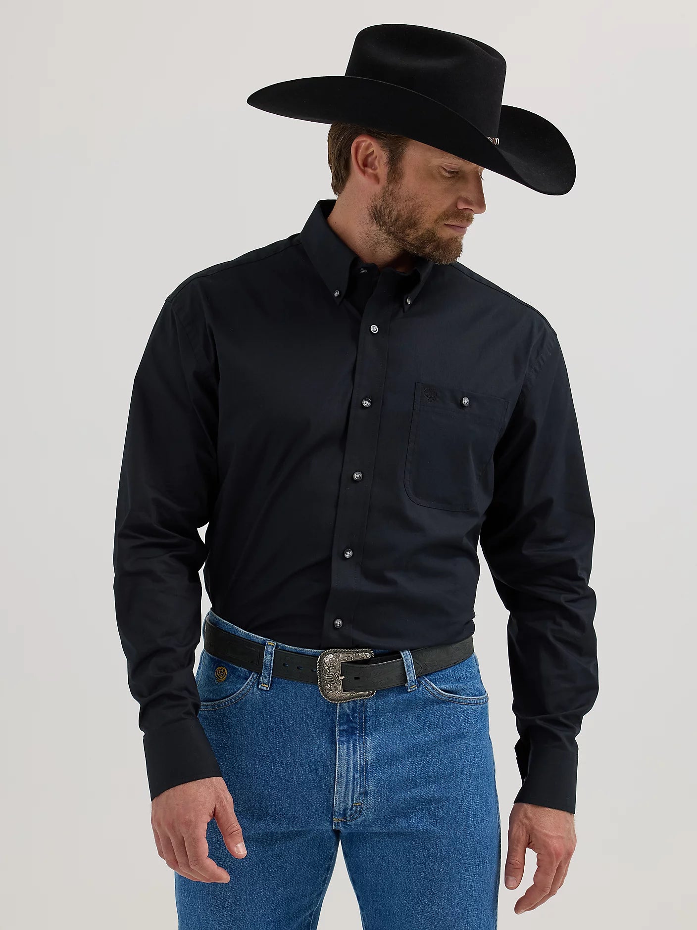 Wrangler® George Strait Long Sleeve Shirt - Relaxed Fit - Black