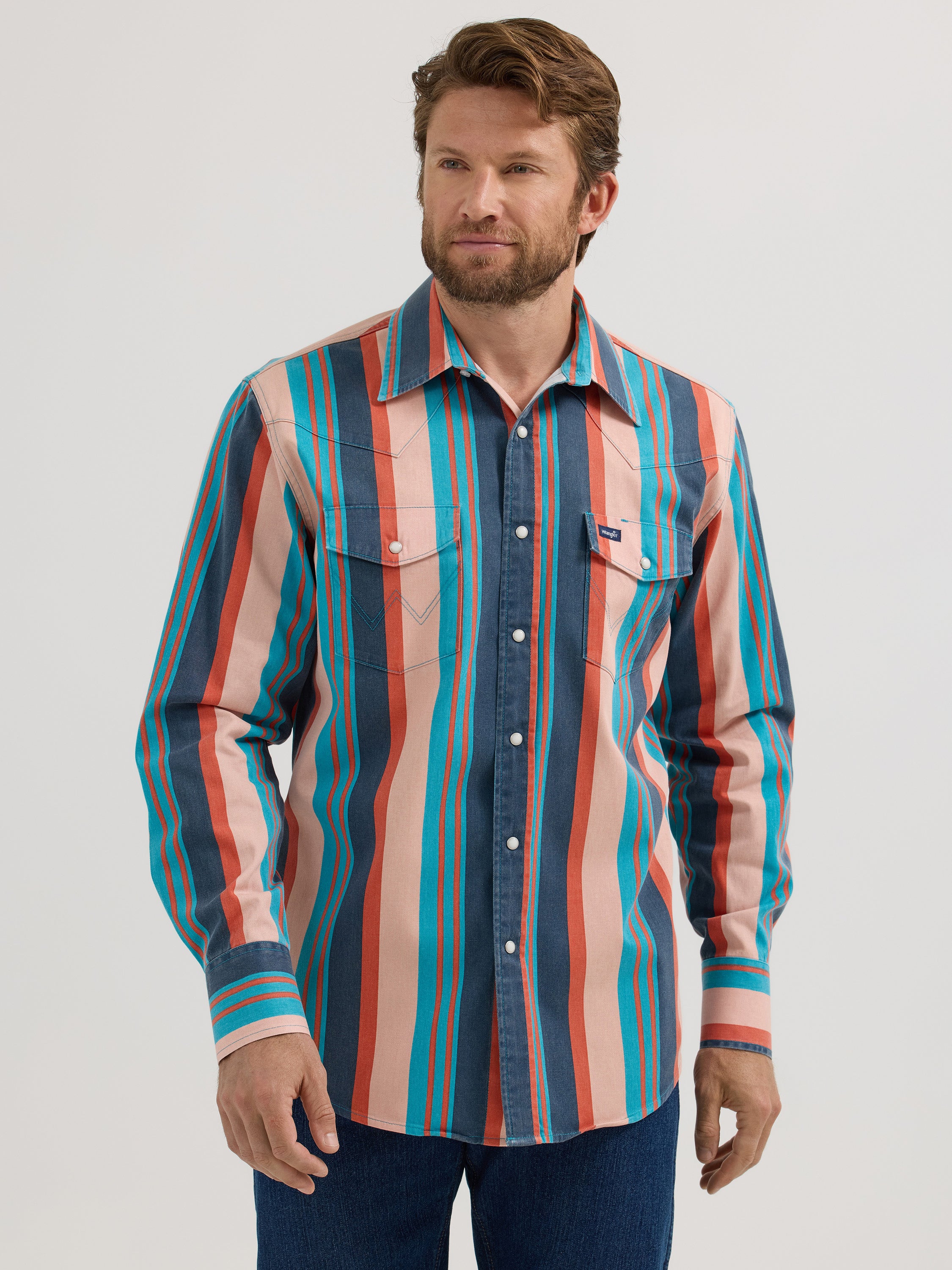 Chemise en jean à manches longues d'inspiration vintage Wrangler® - Rayures multicolores