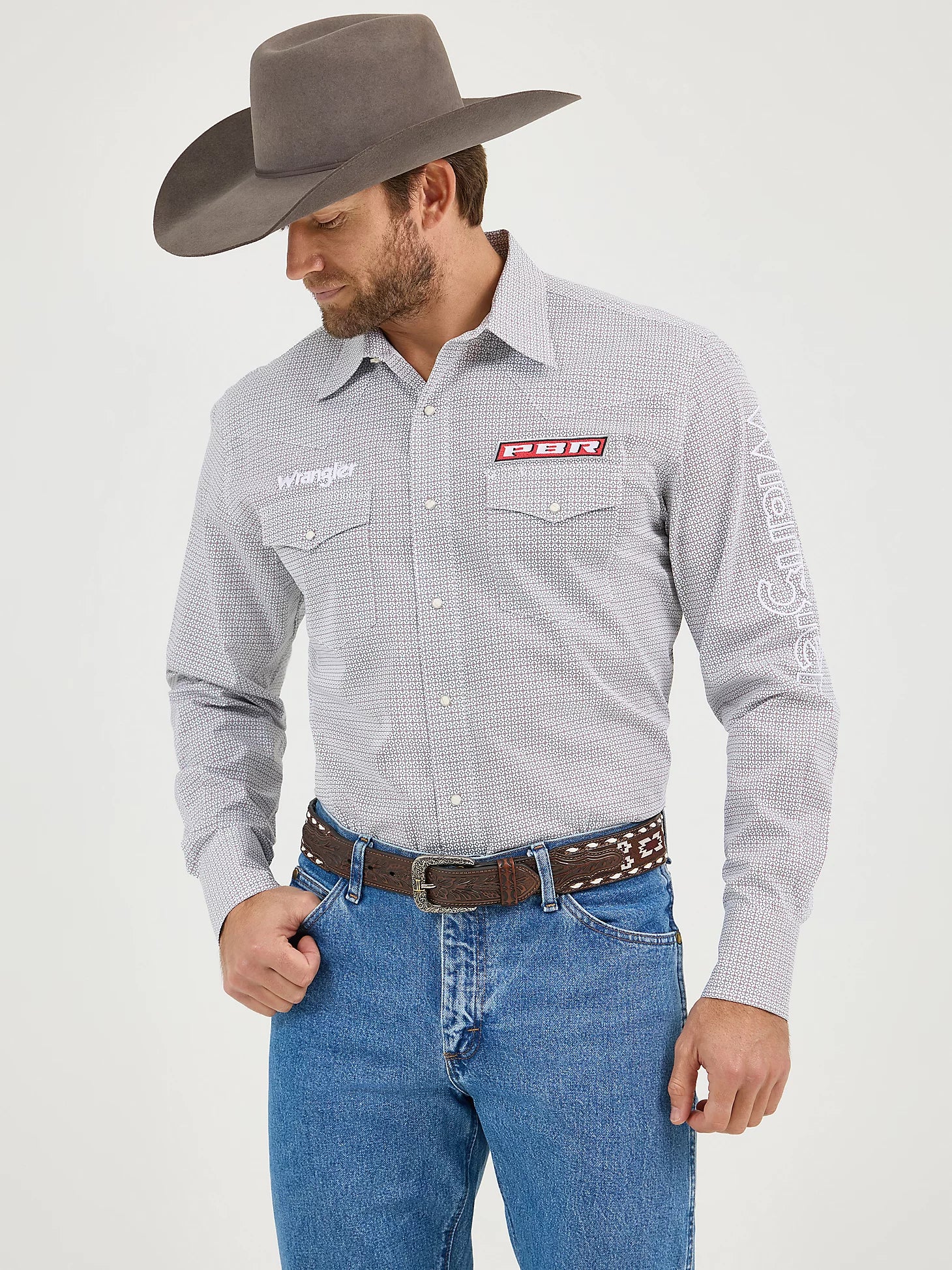 Wrangler® PBR Logo Long Sleeve Snap Shirt