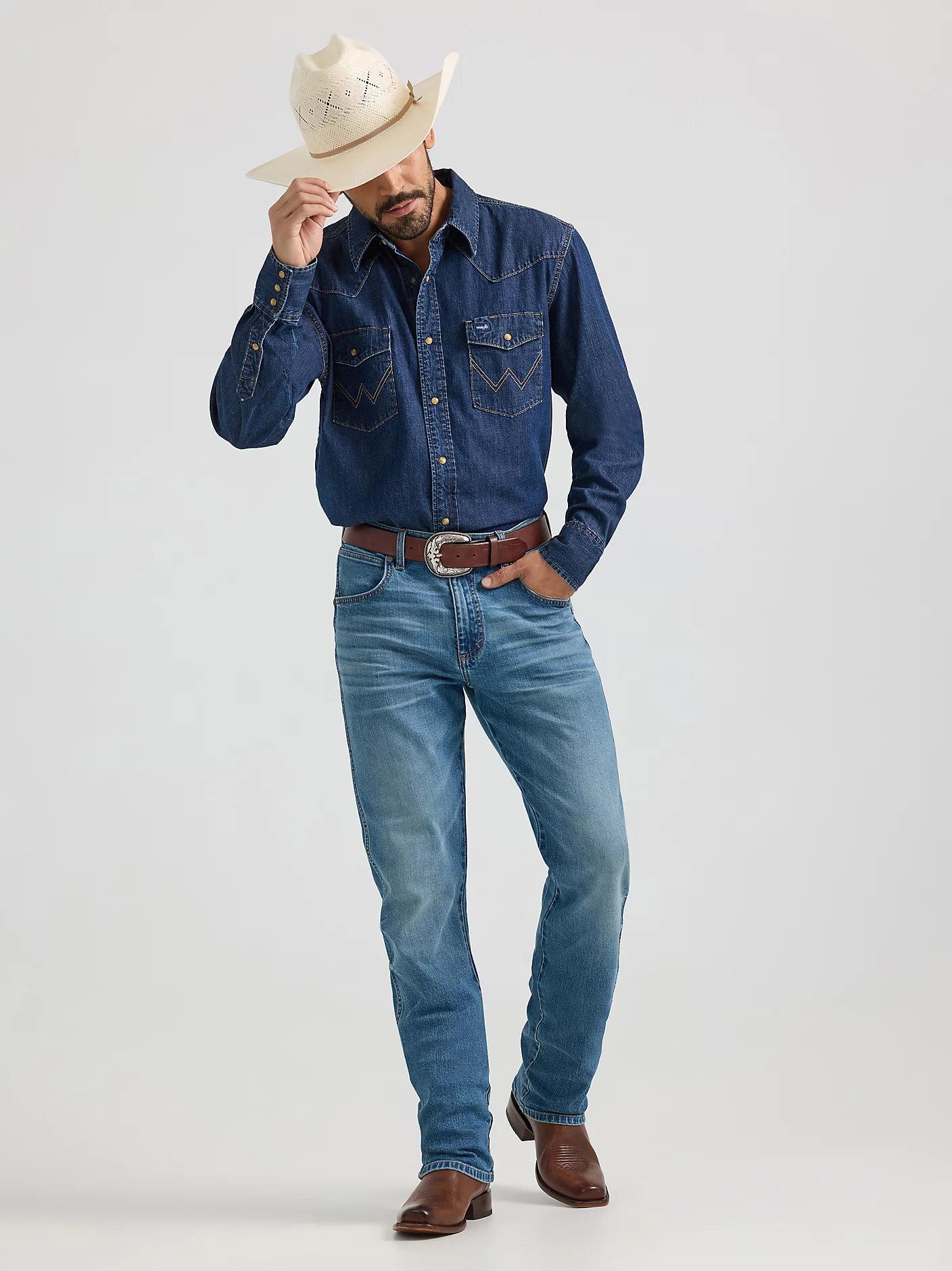 Wrangler® Denim Long Sleeve Shirt - Dark Denim