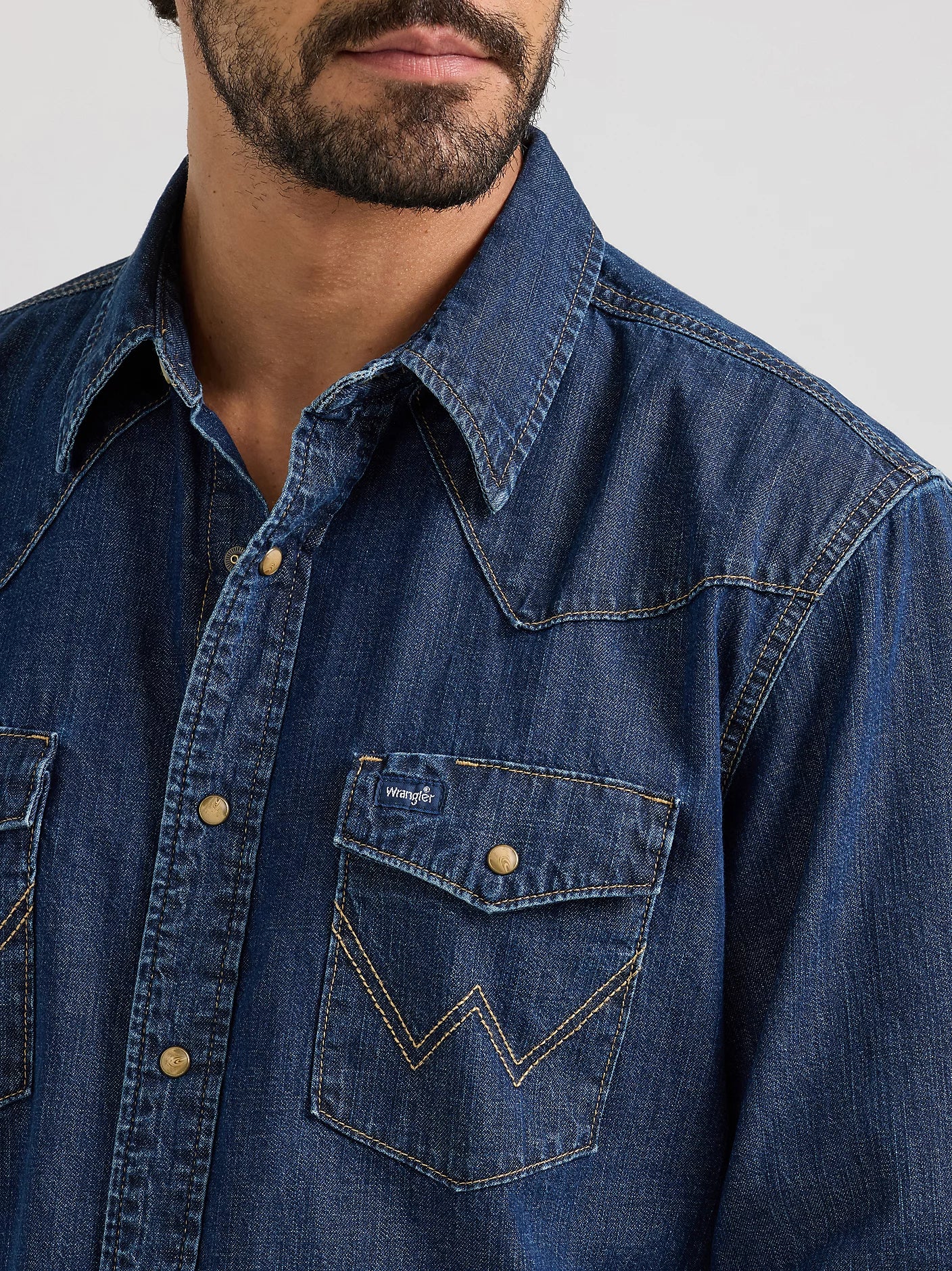 Wrangler® Denim Long Sleeve Shirt - Dark Denim