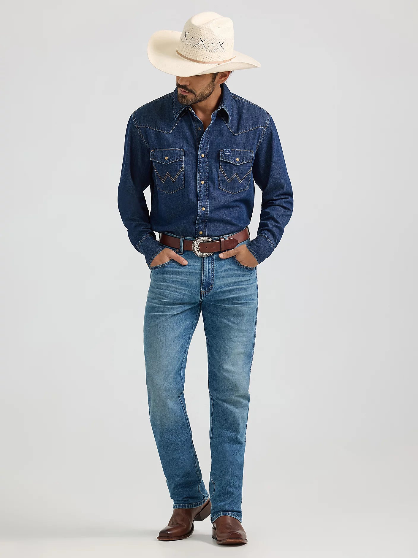 Wrangler® Denim Long Sleeve Shirt - Dark Denim