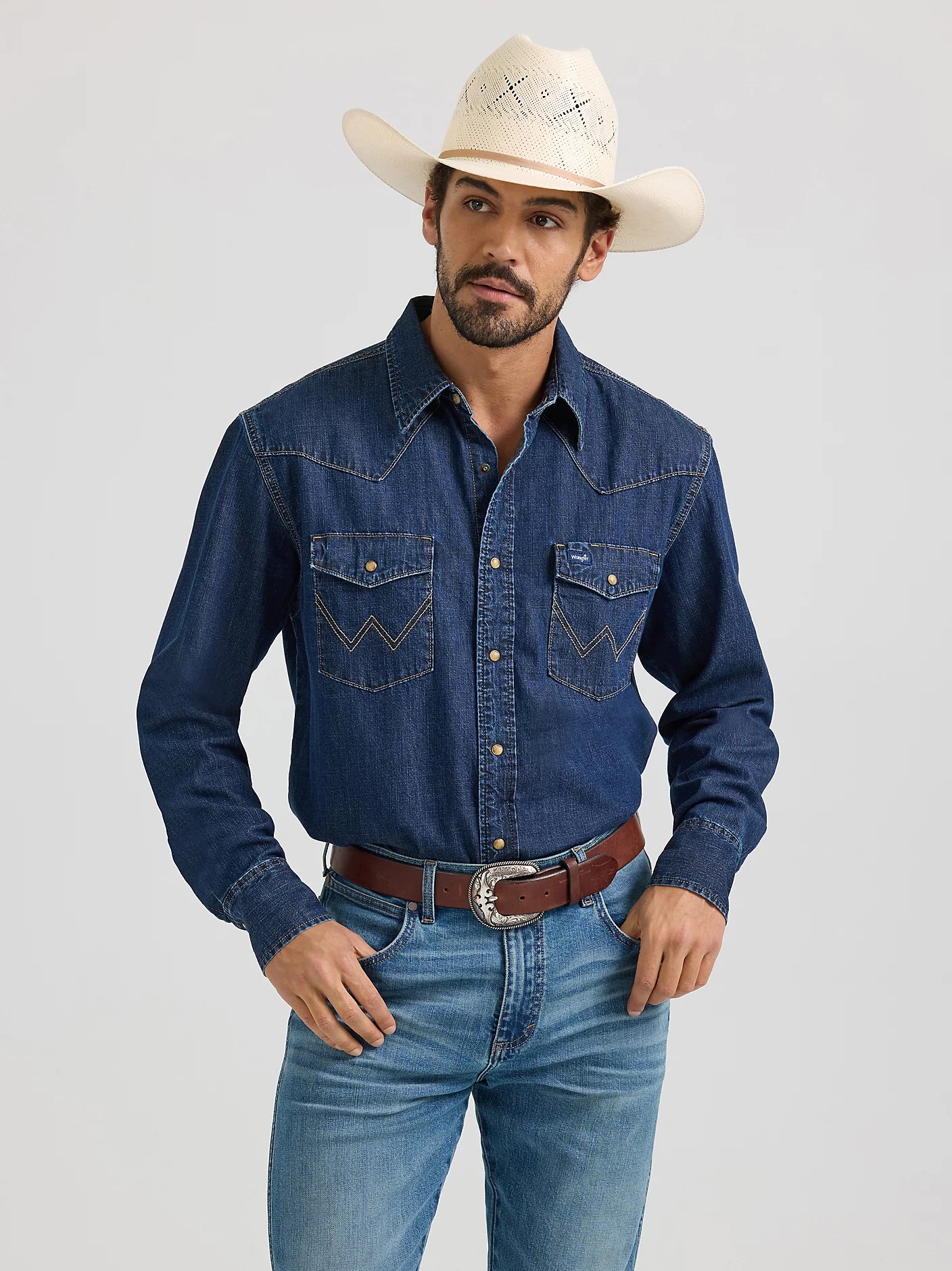 Wrangler® Denim Long Sleeve Shirt - Dark Denim