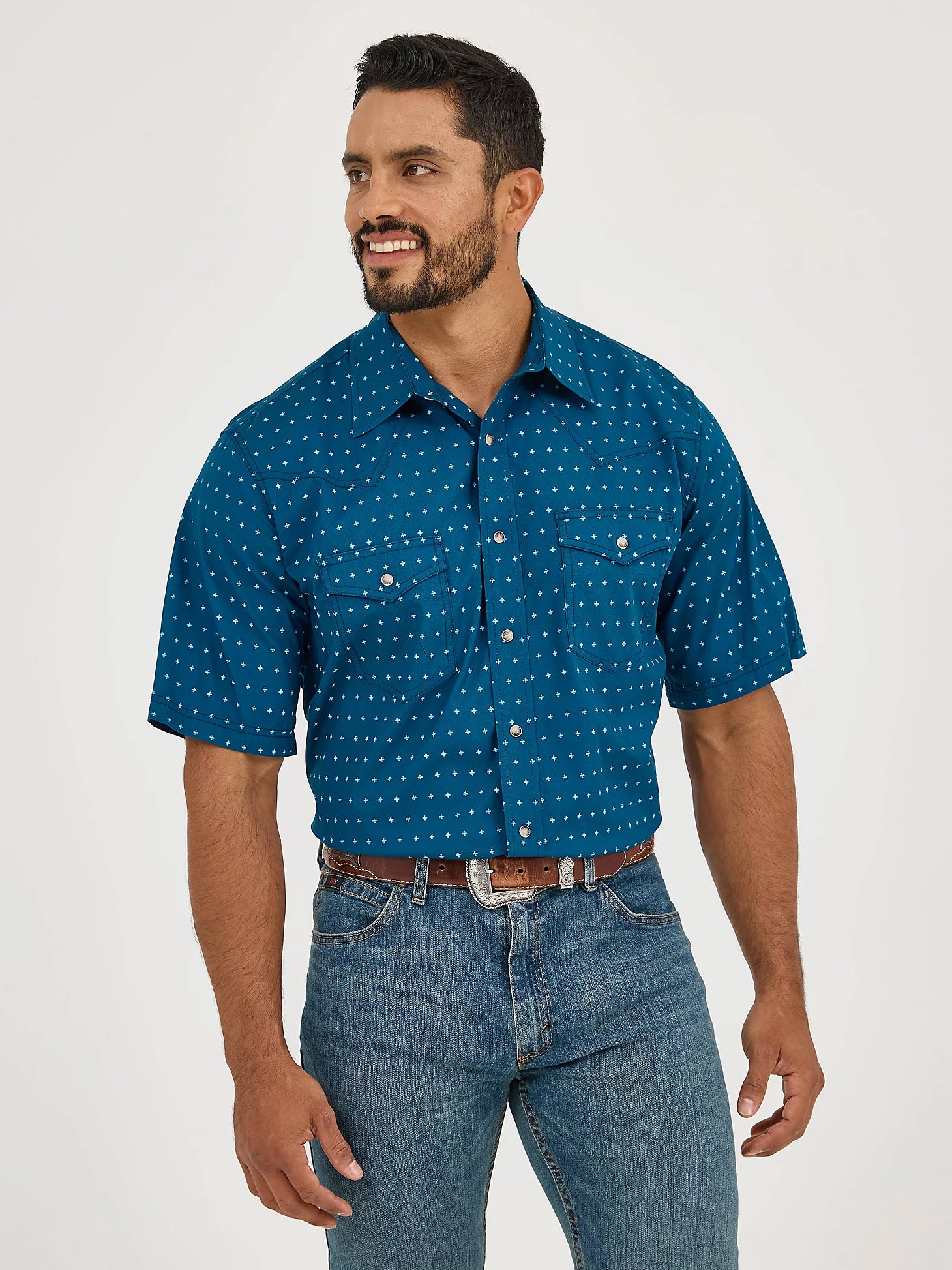 Wrangler® 20X® Advanced Comfort Short Sleeve Shirt - Classic Fit - Turquoise Cross