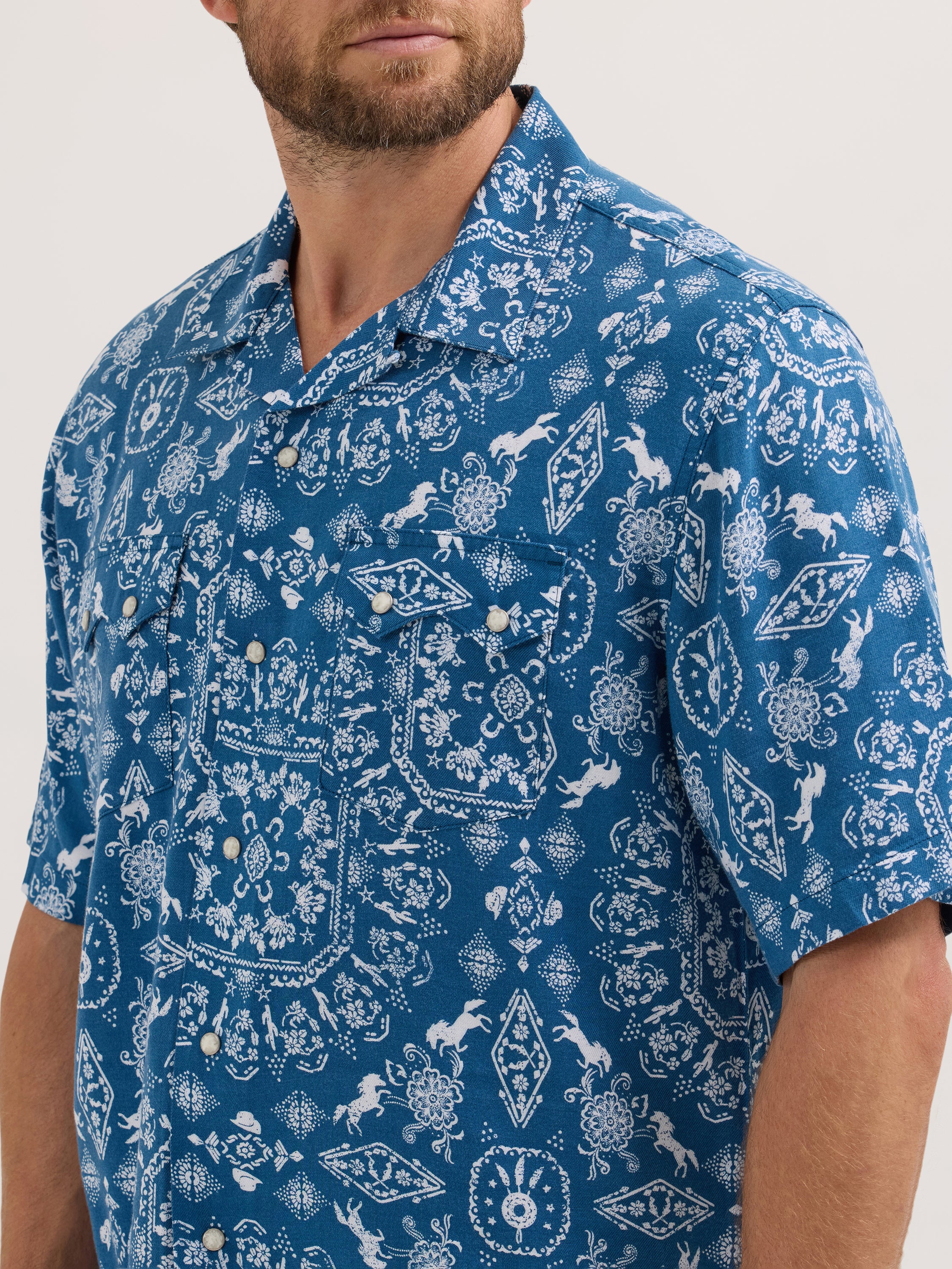 Wrangler® Coconut Cowboy Short Sleeve Shirt - Coconut Blue