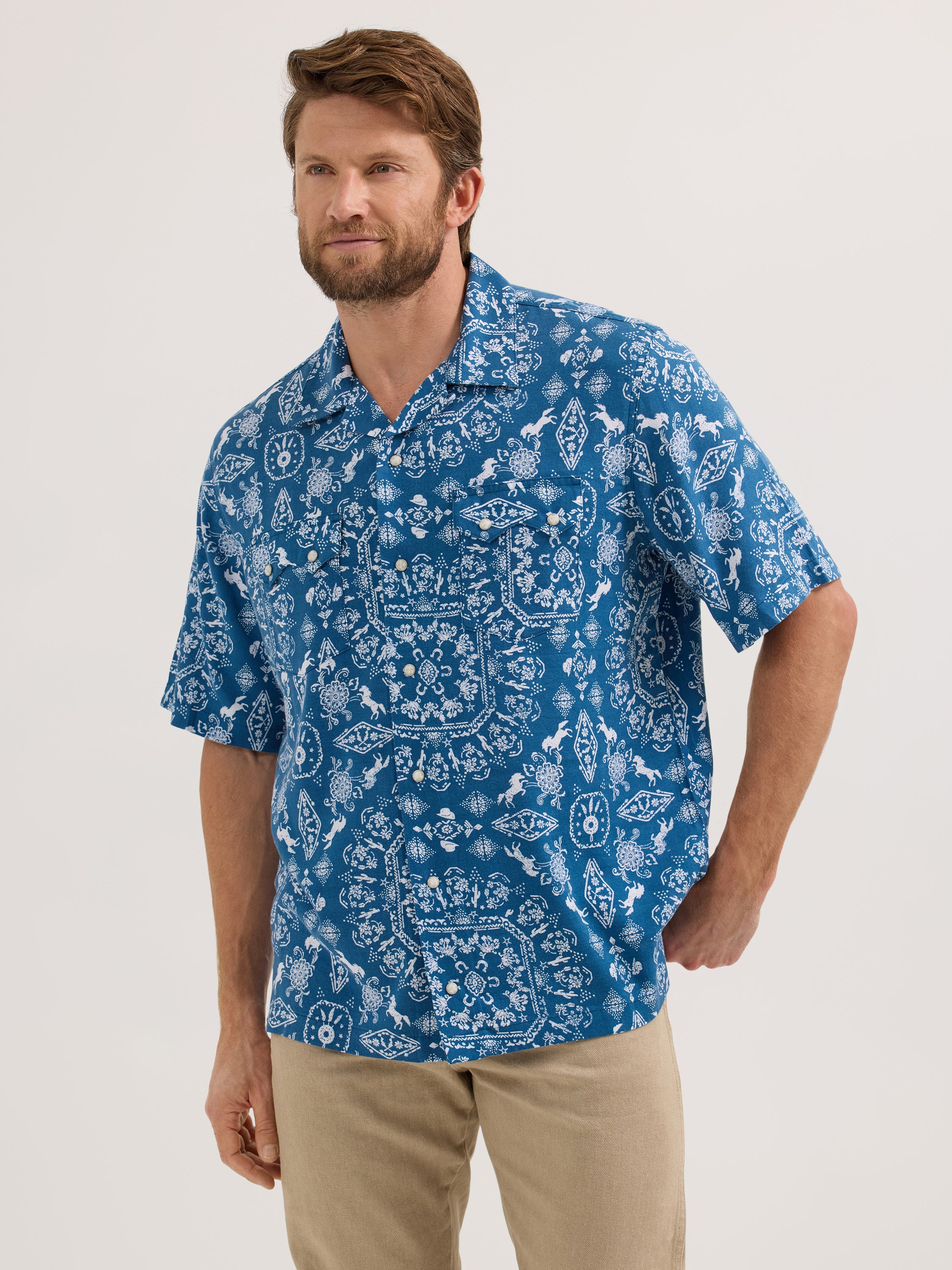 Wrangler® Coconut Cowboy Short Sleeve Shirt - Coconut Blue