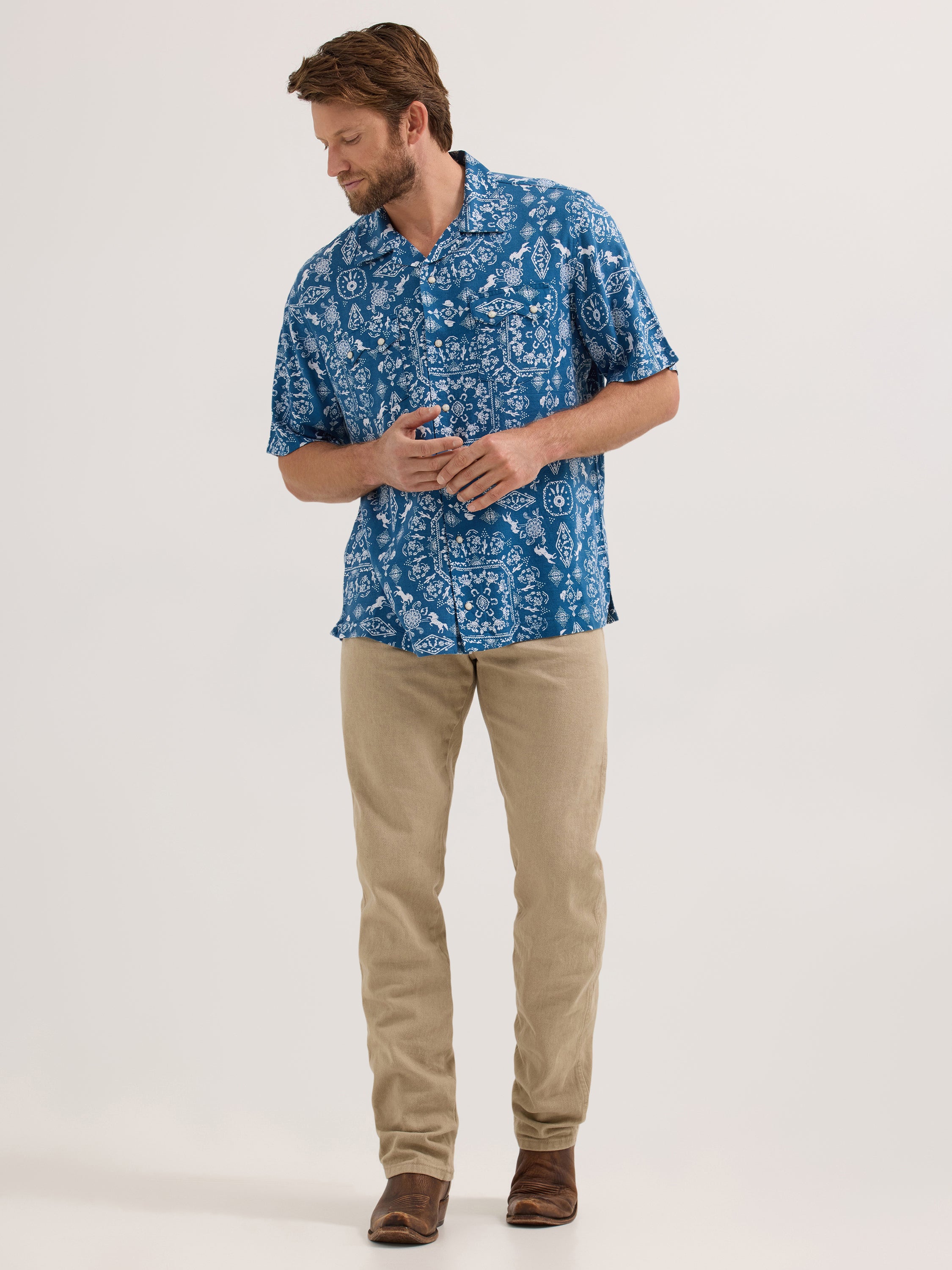 Wrangler® Coconut Cowboy Short Sleeve Shirt - Coconut Blue
