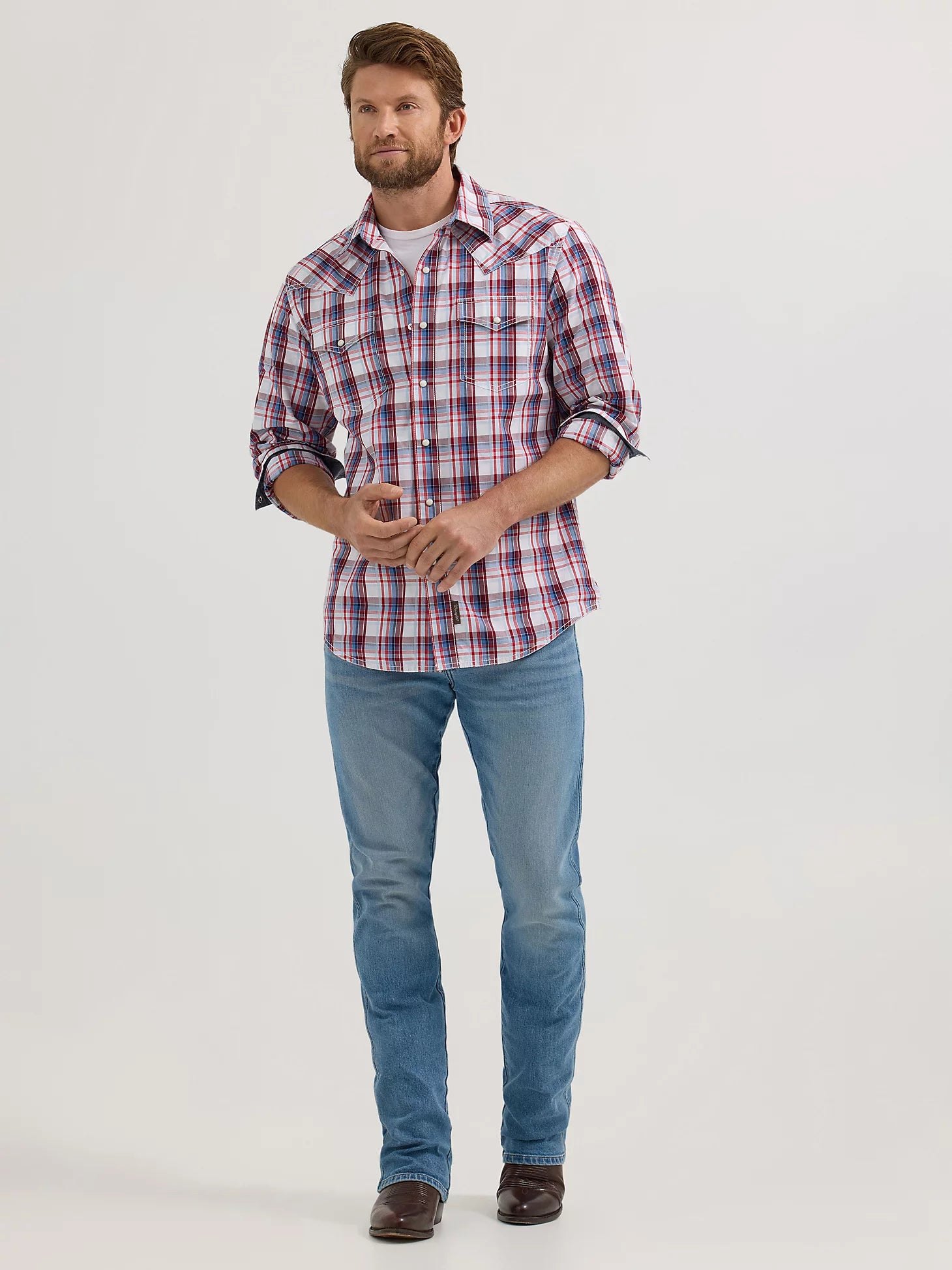 Wrangler Retro® Premium Long Sleeve Shirt - Modern Fit - Red Ombre Plaid