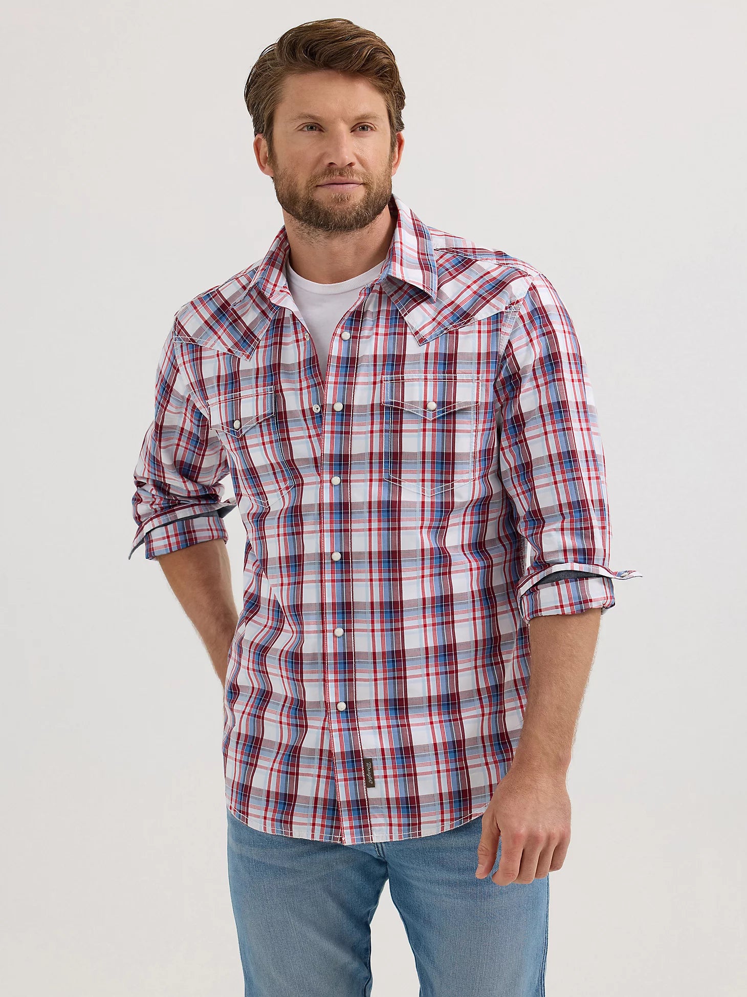 Wrangler Retro® Premium Long Sleeve Shirt - Modern Fit - Red Ombre Plaid