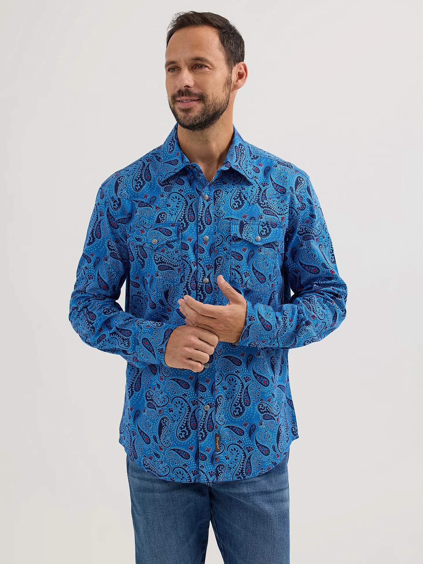 Wrangler Retro® Premium Long Sleeve Shirt - Modern Fit - Bold Navy Paisley