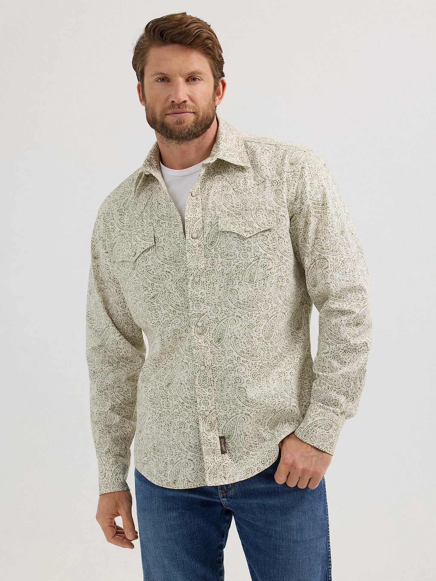 Wrangler Retro® Premium Long Sleeve Shirt - Modern Fit - Olive Paisley