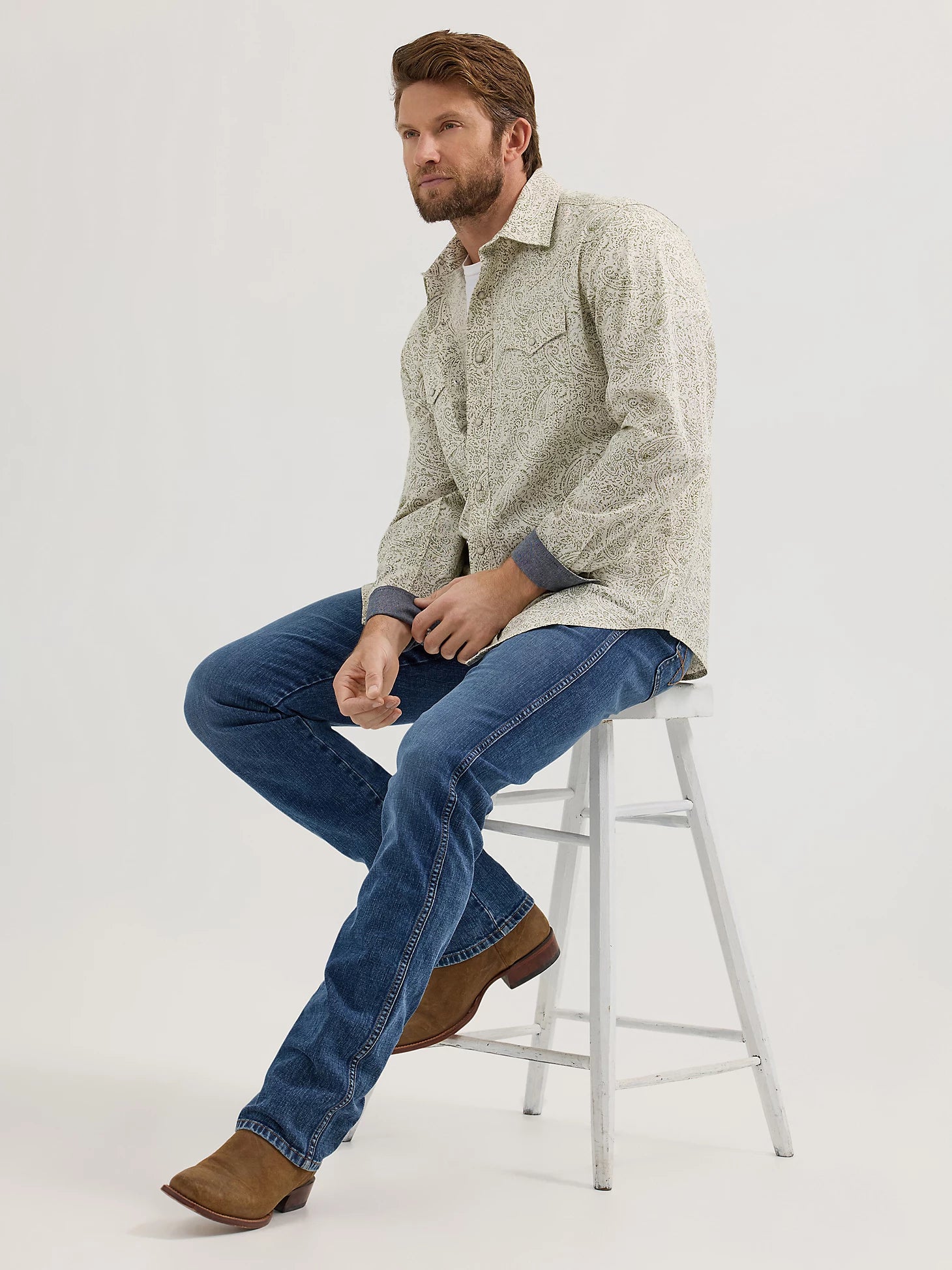 Wrangler Retro® Premium Long Sleeve Shirt - Modern Fit - Olive Paisley