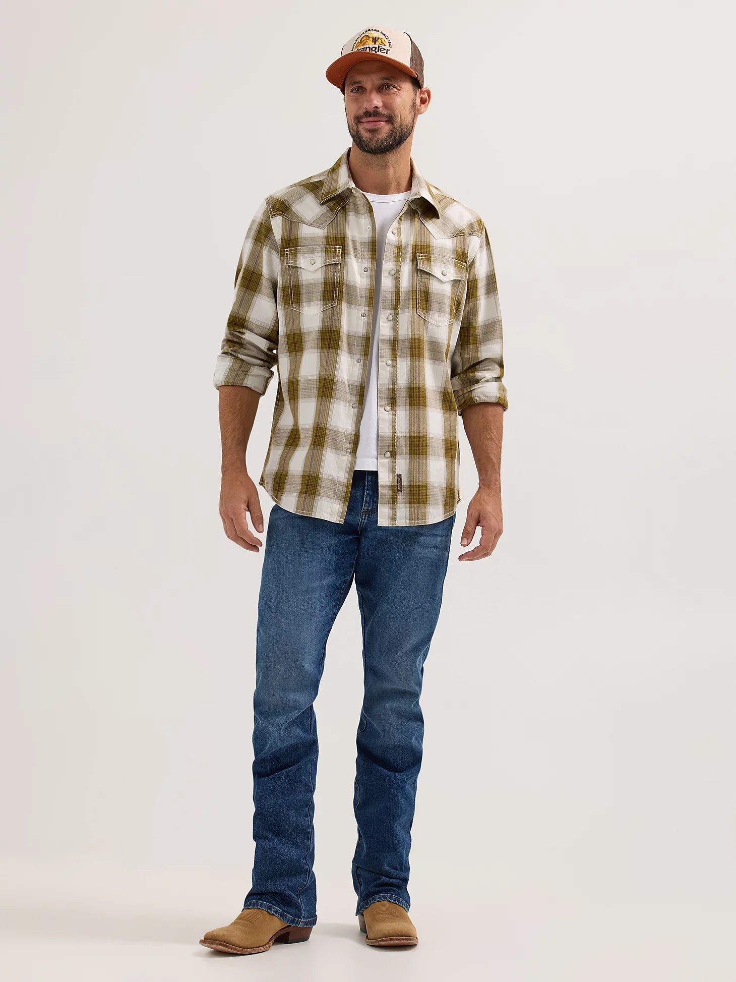 Wrangler Retro® Premium Long Sleeve Shirt - Modern Fit - Olive Plaid