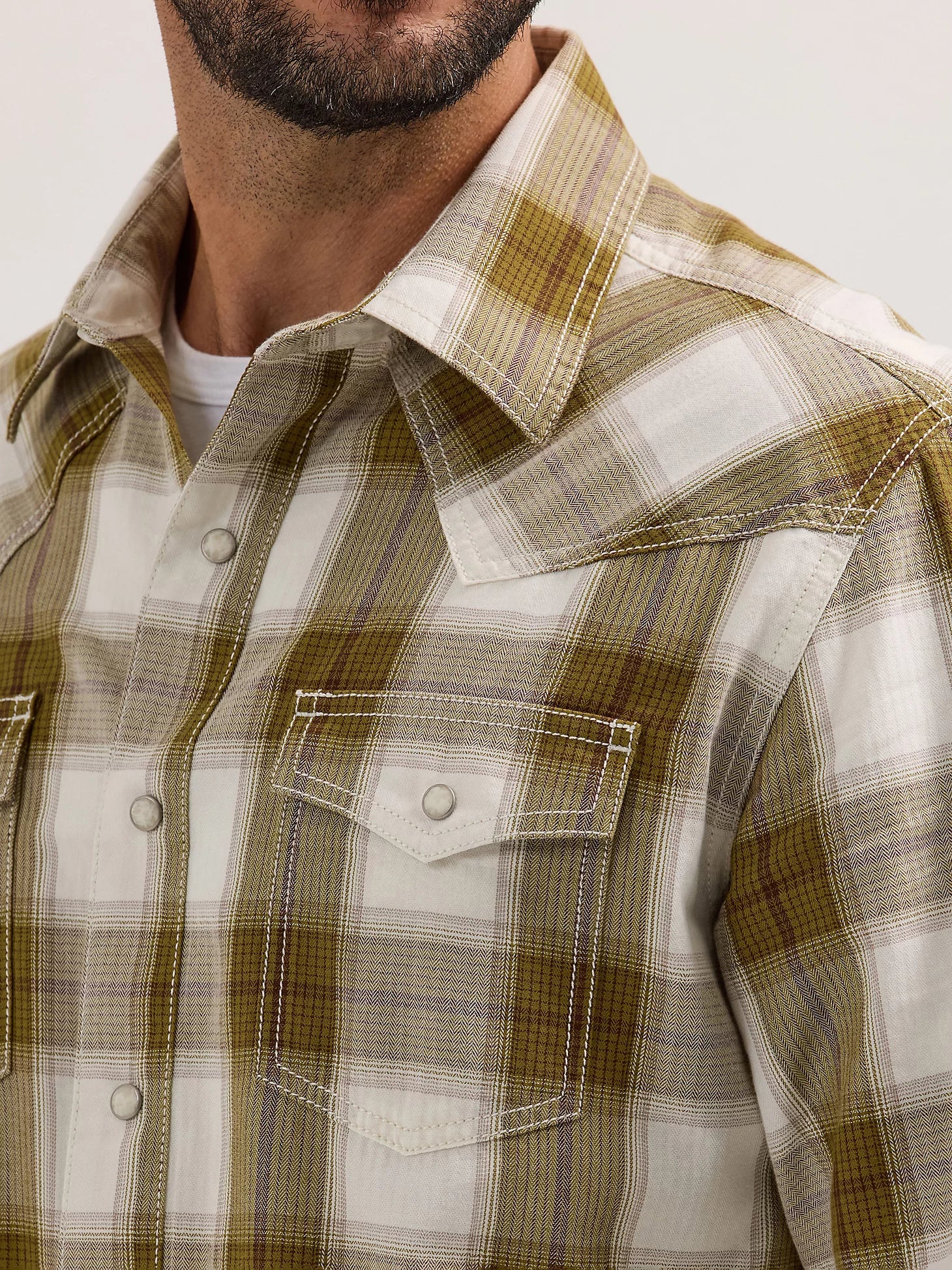 Wrangler Retro® Premium Long Sleeve Shirt - Modern Fit - Olive Plaid