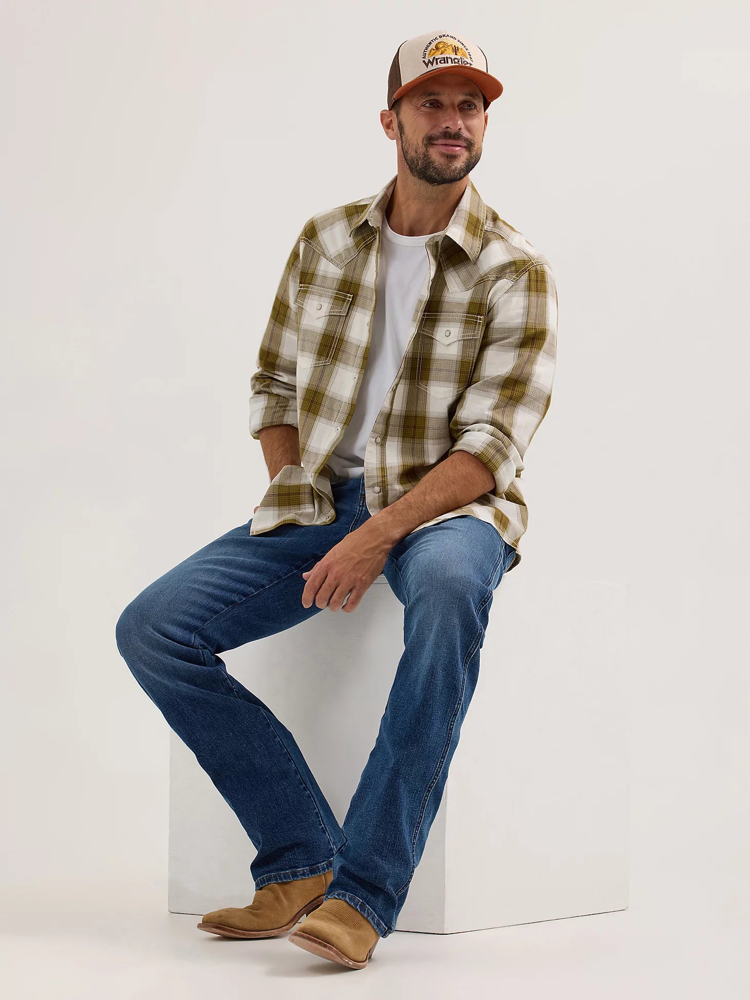 Wrangler Retro® Premium Long Sleeve Shirt - Modern Fit - Olive Plaid