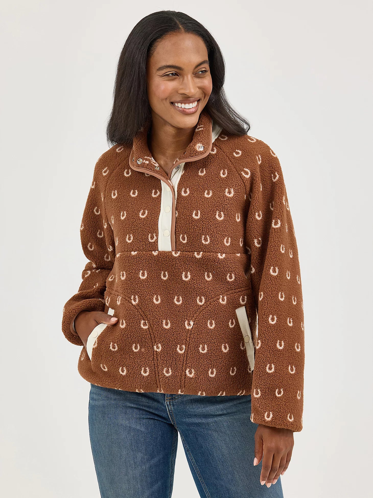Wrangler Retro® Americana Sherpa Snap Pullover - Brown