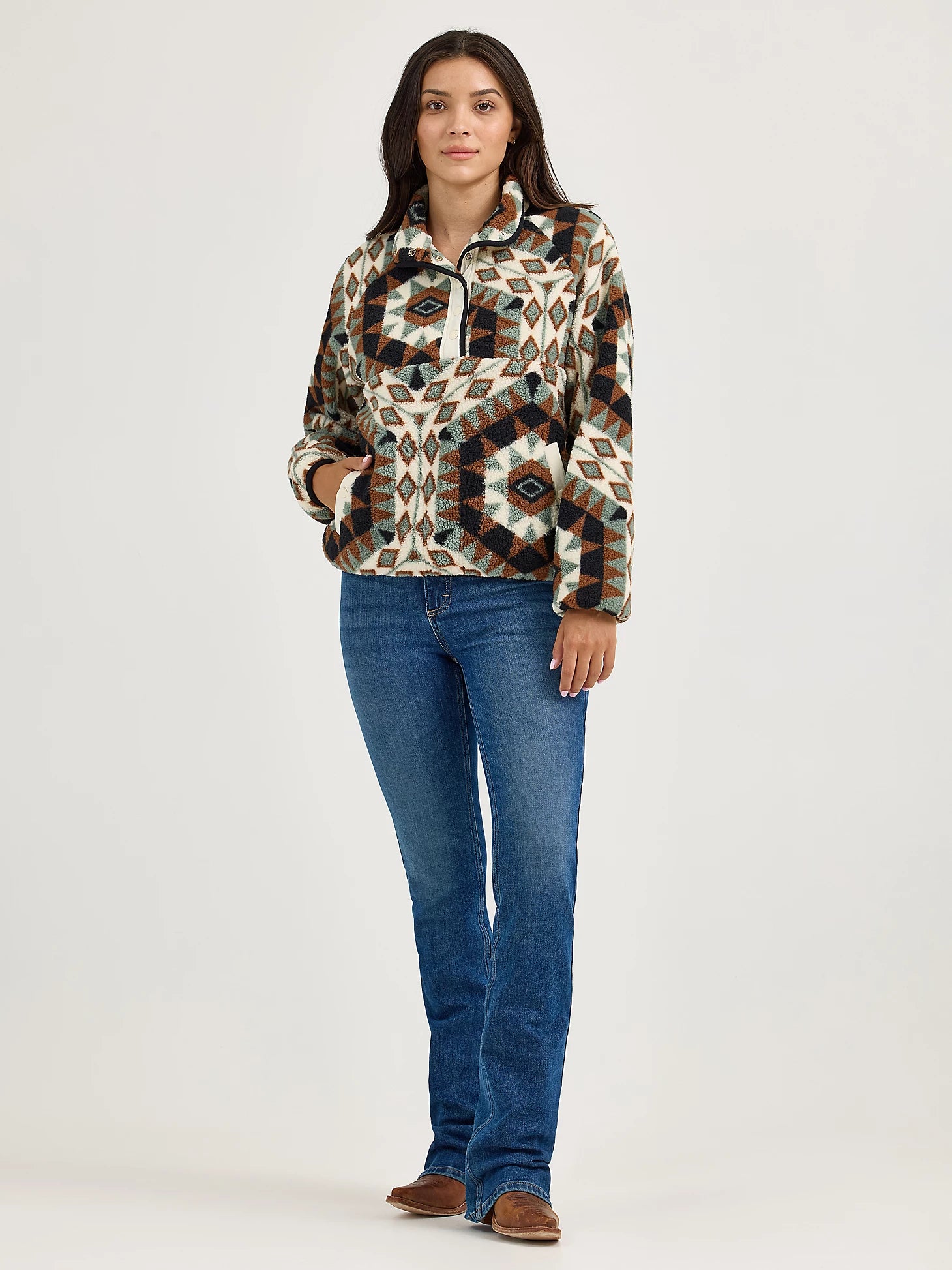 Wrangler Retro® Western Vintage Sherpa Snap Pullover - Green