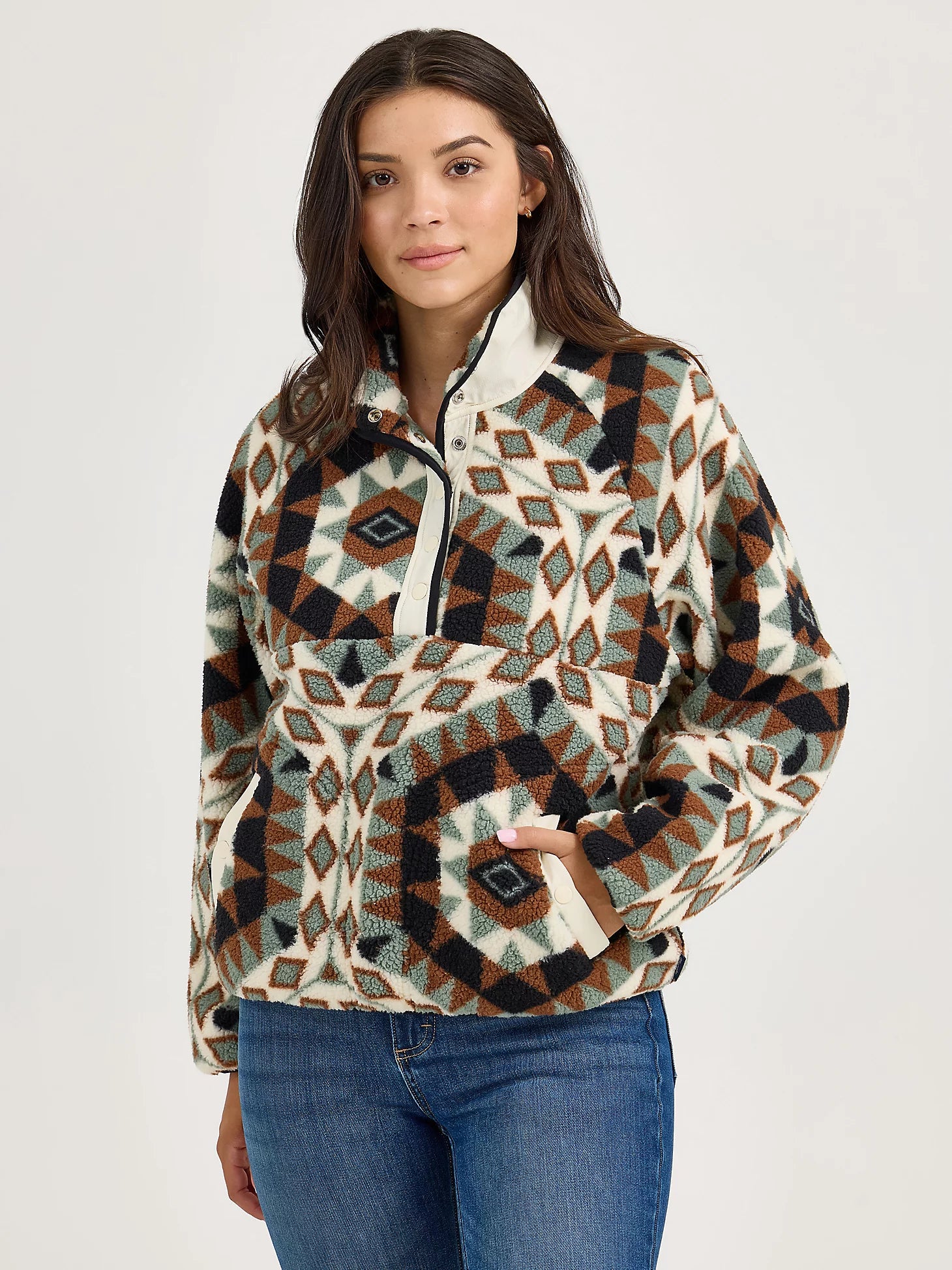 Wrangler Retro® Western Vintage Sherpa Snap Pullover - Green