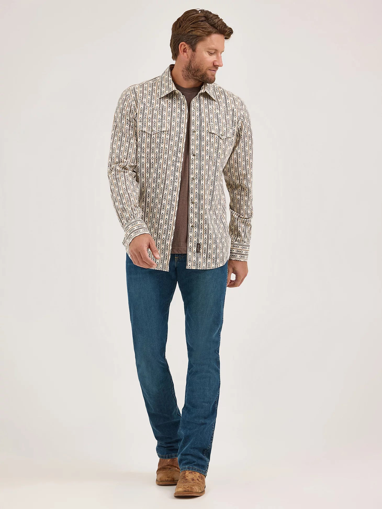 Wrangler Retro® Long Sleeve Shirt - Modern Fit - Ecru Stripe