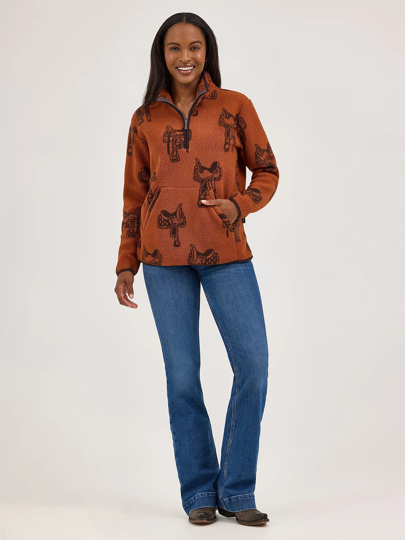 Wrangler Retro® Punchy Sherpa Zip Pullover - Brown