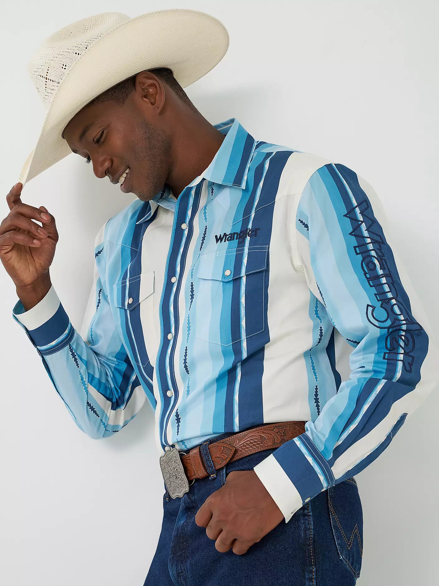 Chemise rayée à manches longues avec logo Wrangler® pour homme