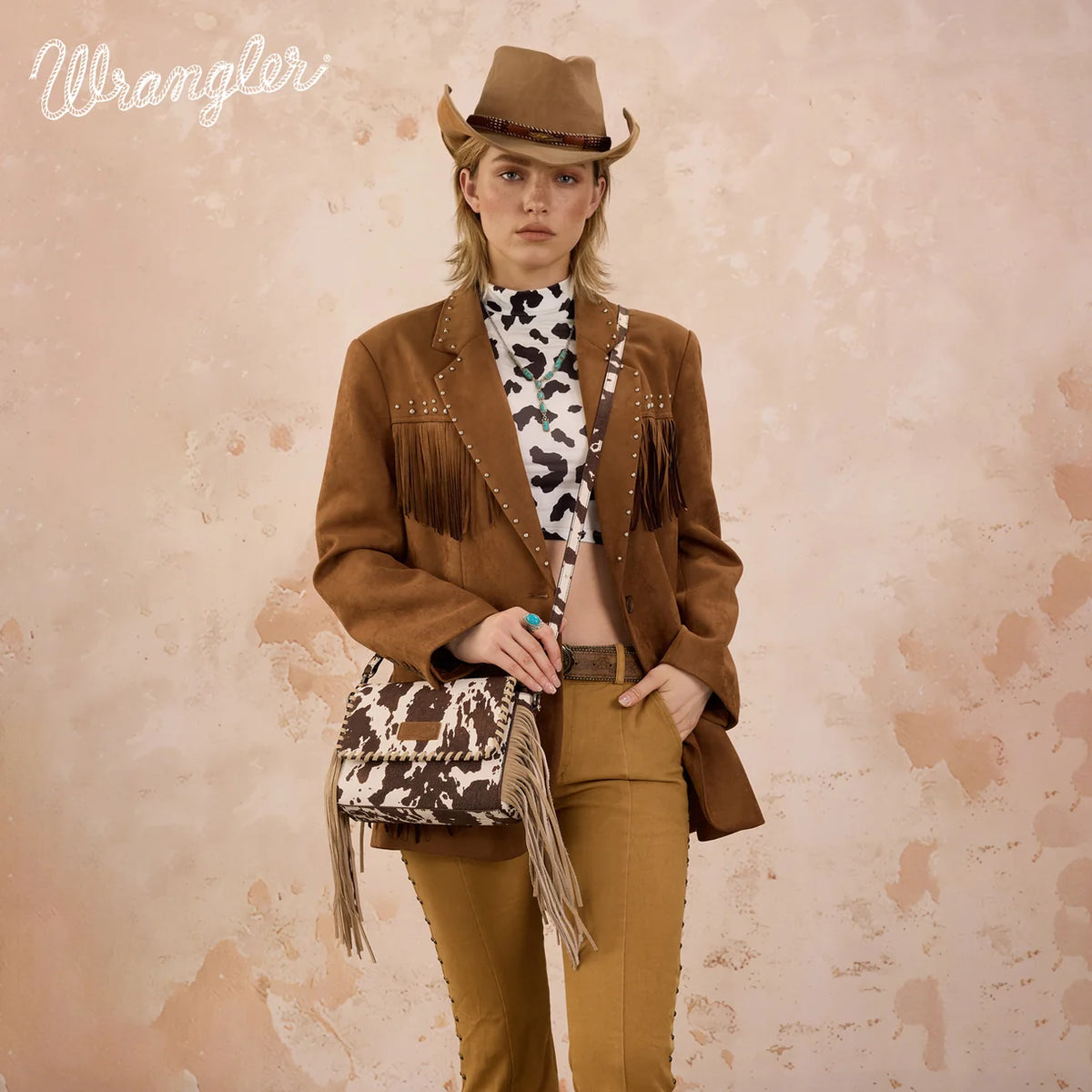 Wrangler Sac Bandoulière à Franges Imprimé Vache