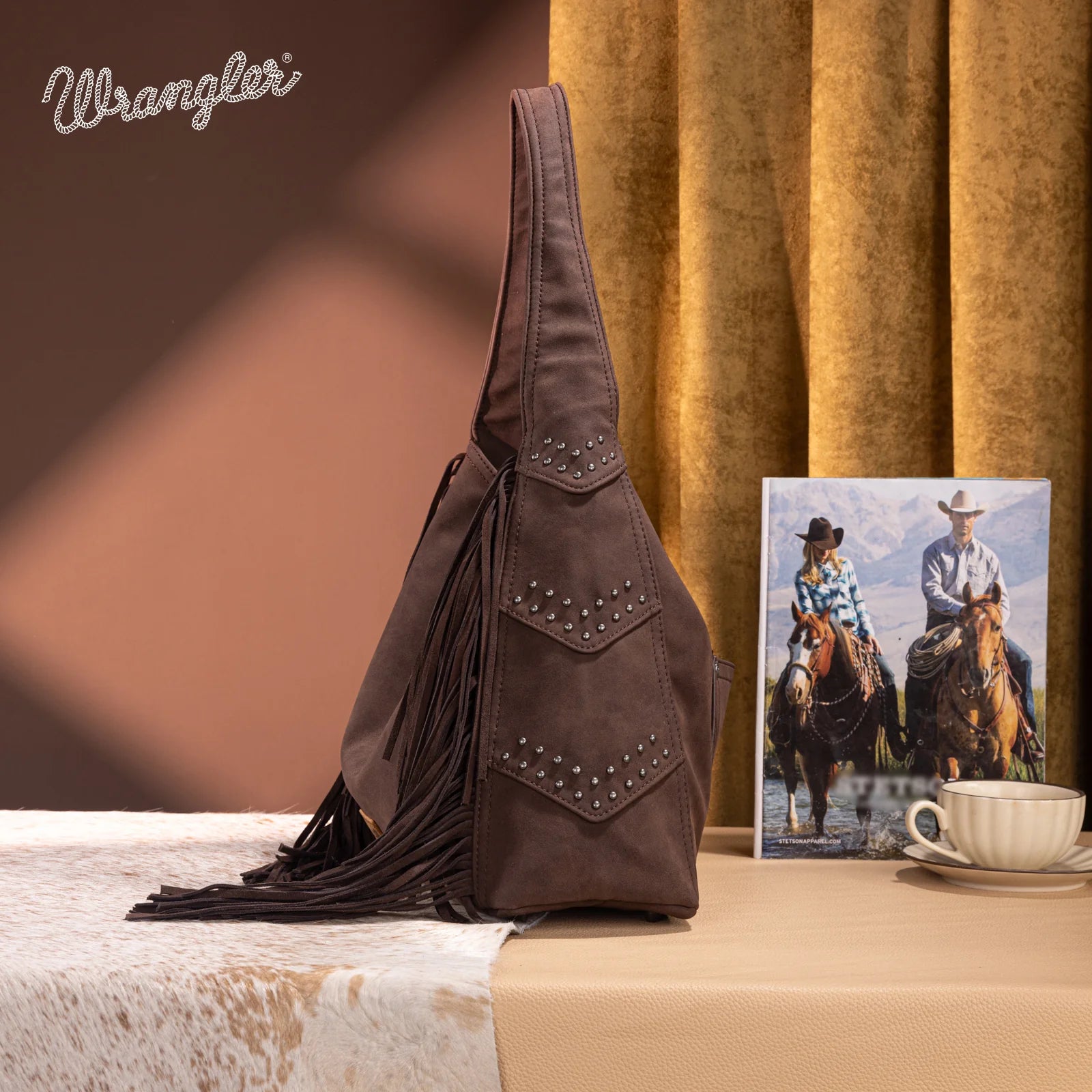 Wrangler Fringe Studded Hobo Bag - Coffee