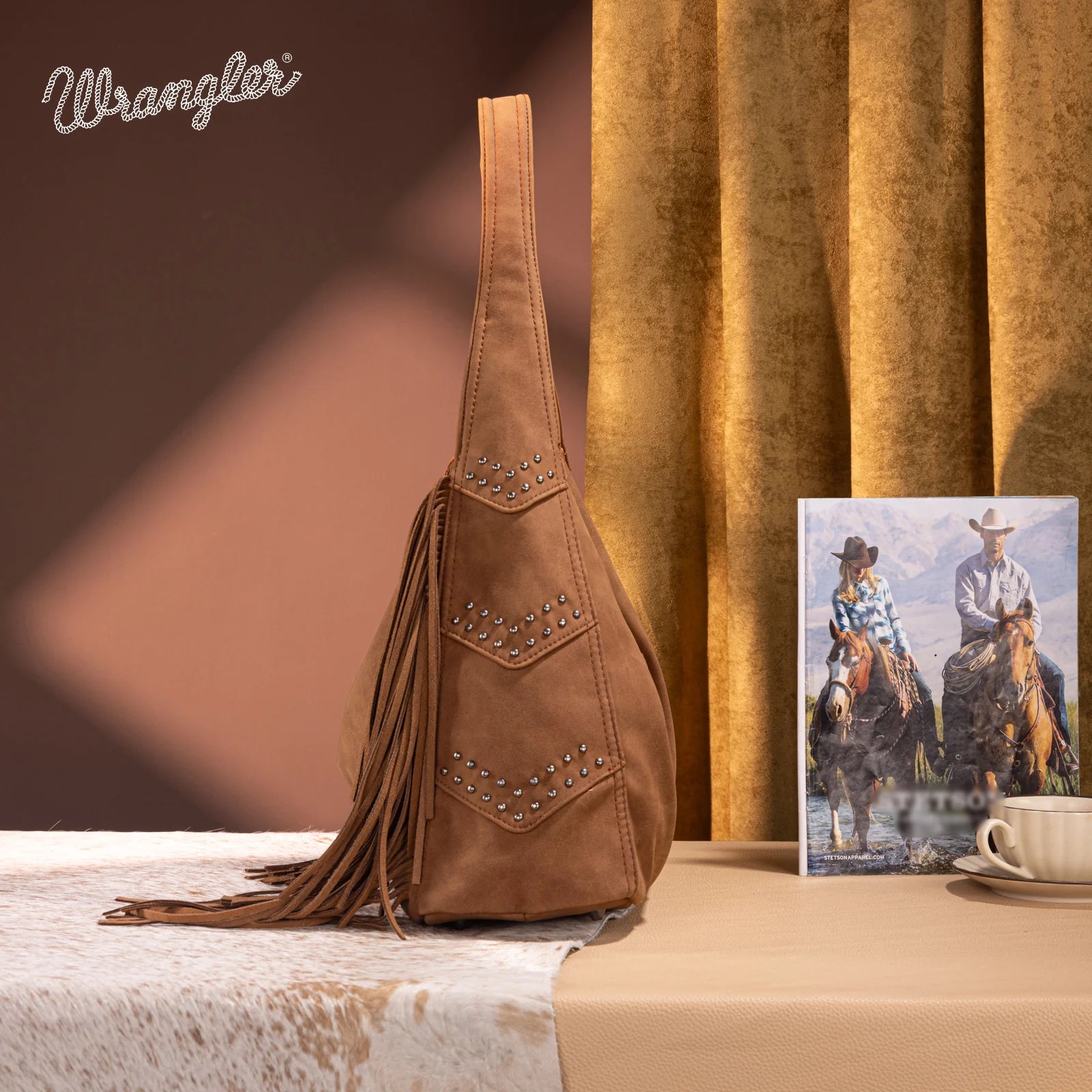 Wrangler Fringe Studded Hobo Bag - Brown