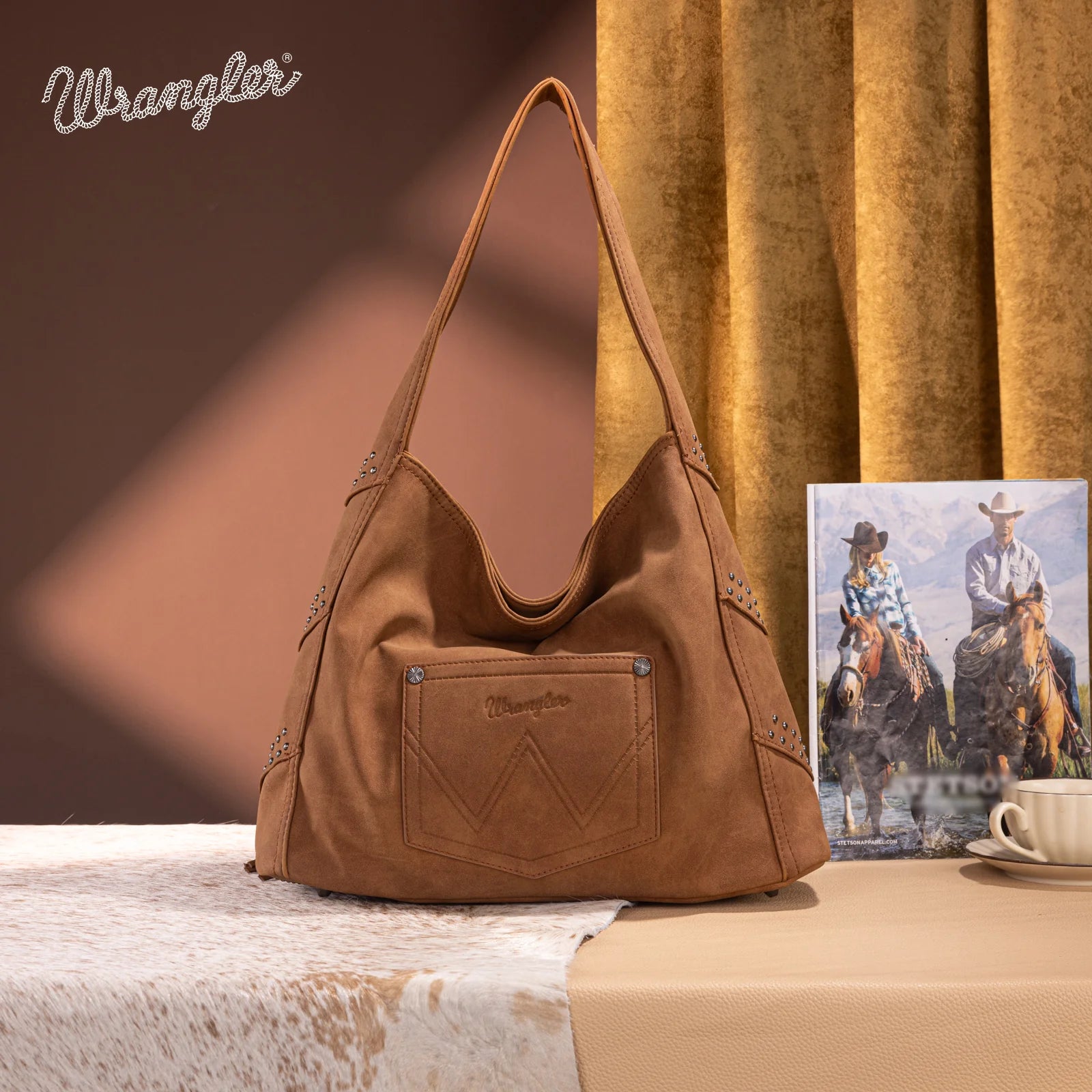 Wrangler Fringe Studded Hobo Bag - Brown