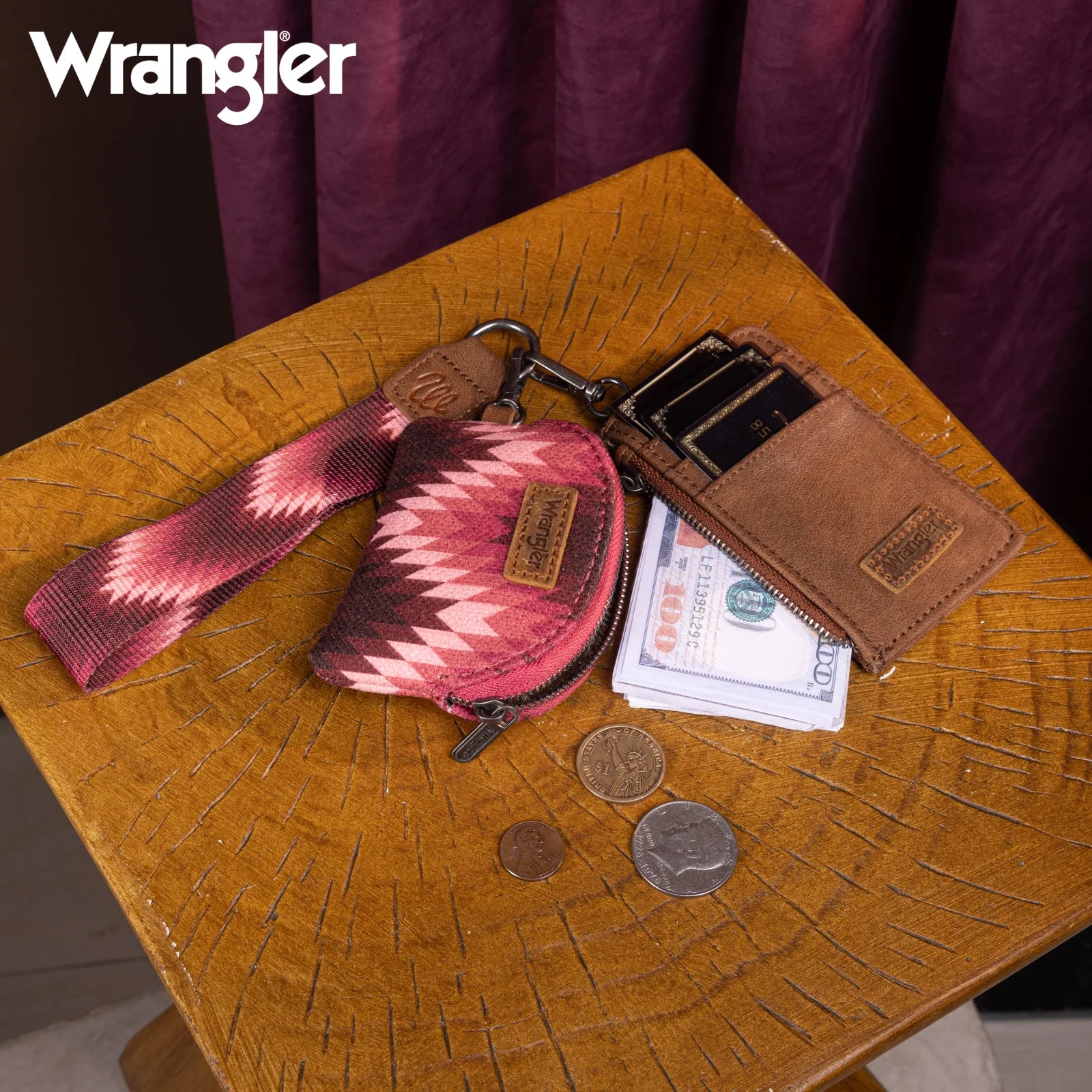 Pochette double avec motif artistique Wrangler Southwestern - Rose foncé