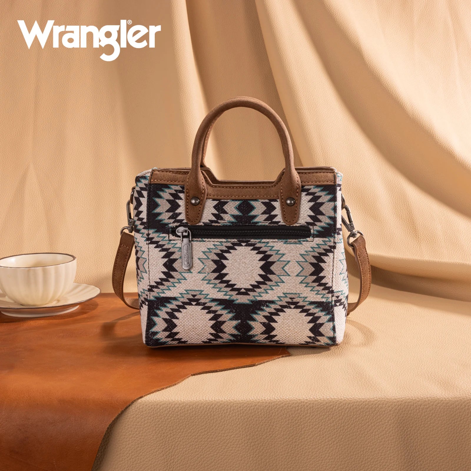 Wrangler Aztec Distressed Print Dual Sided Print Mini Tote/Crossbody - Black
