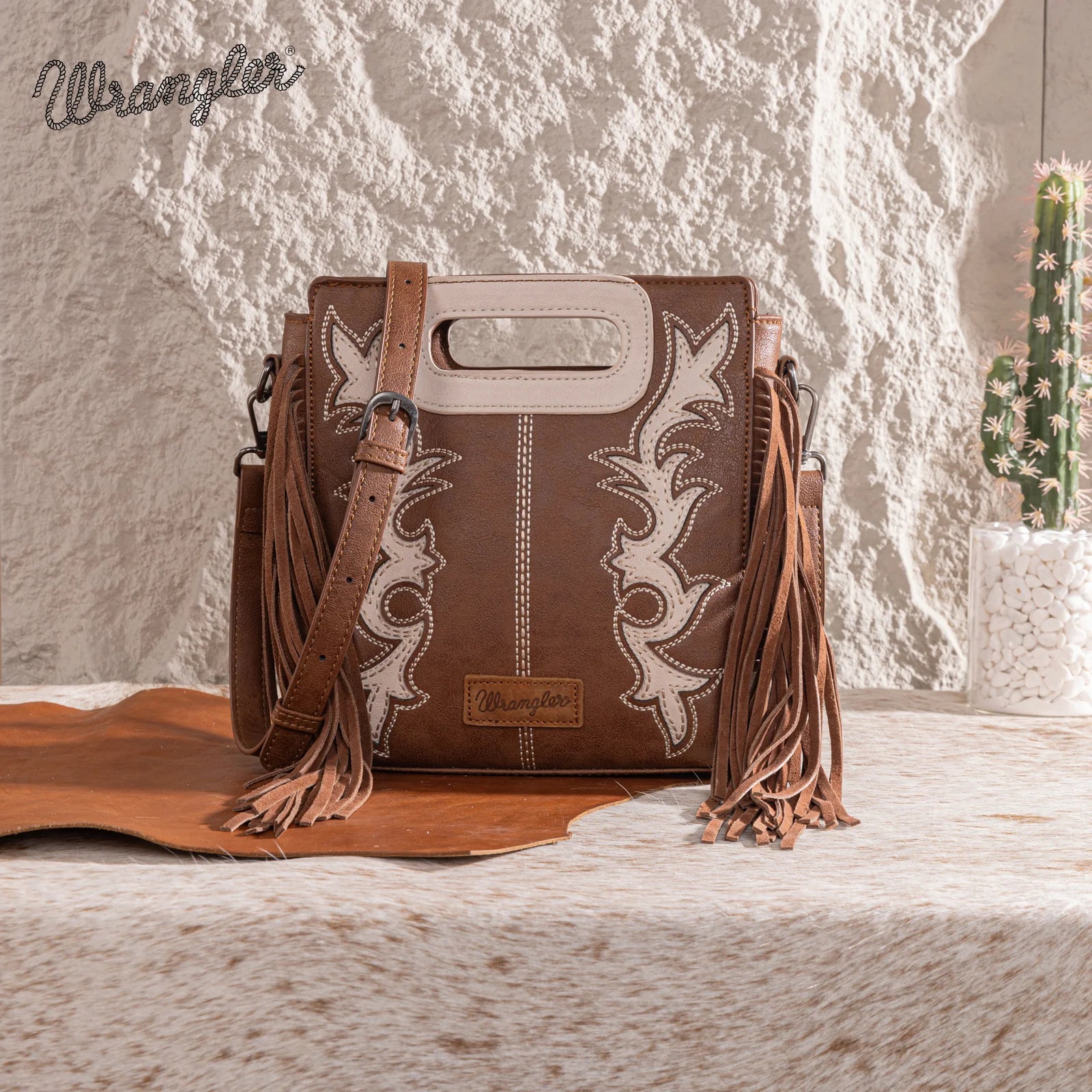 Sac cabas/sac bandoulière Wrangler à poignée supérieure et franges - CF