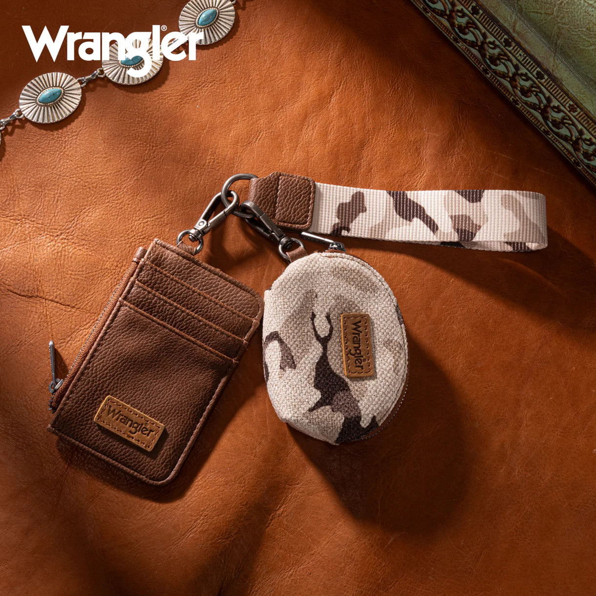 Wrangler Camo Print Dual Pouch Wristlet - Brown