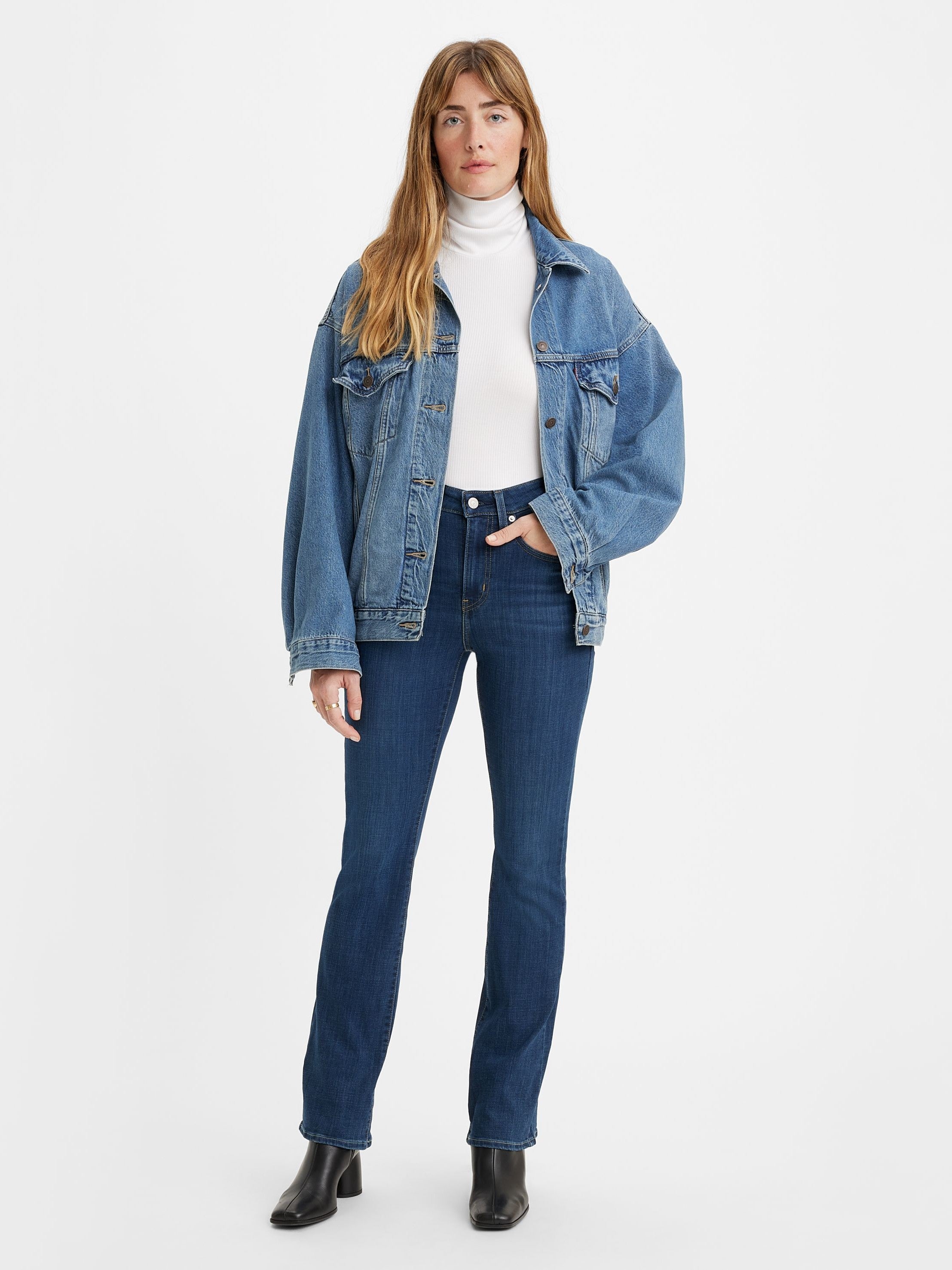 Jean bootcut taille haute 725 pour femme - Délavage foncé