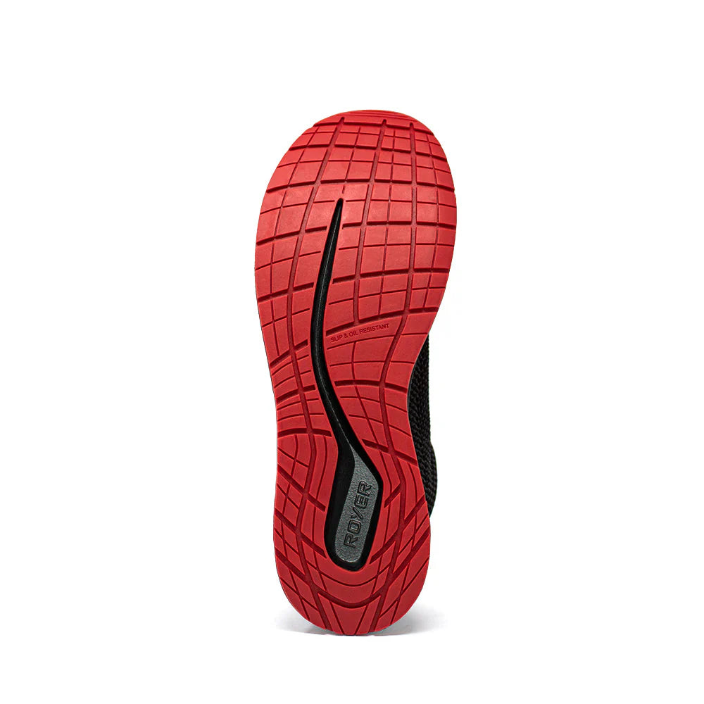 Chaussure de sport RUSH, noire et grise avec logo et semelle extérieure rouges
