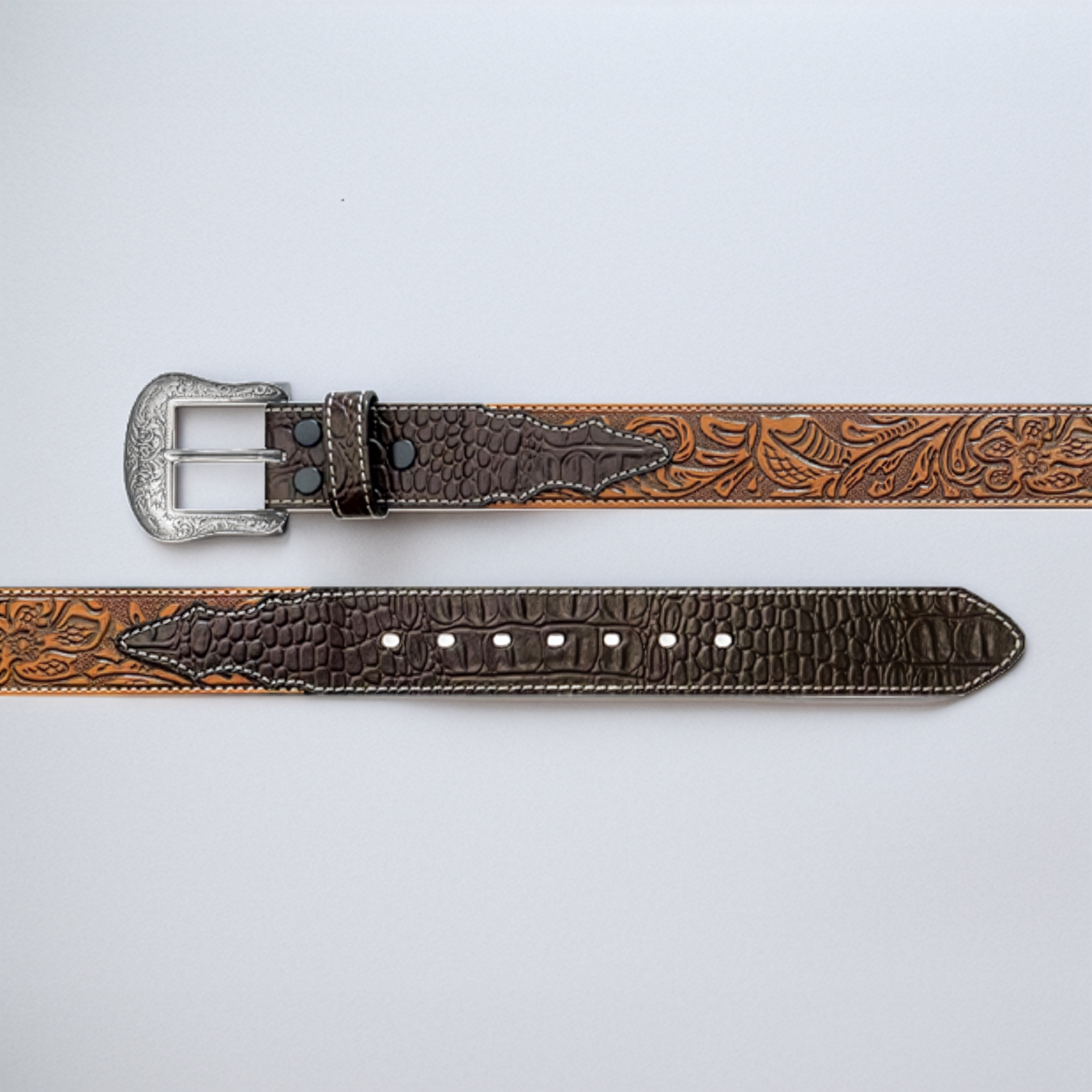 Ceinture Wrangler pour homme en cuir marron 3,8 cm (1-1/2 po) - Motif crocodile floral