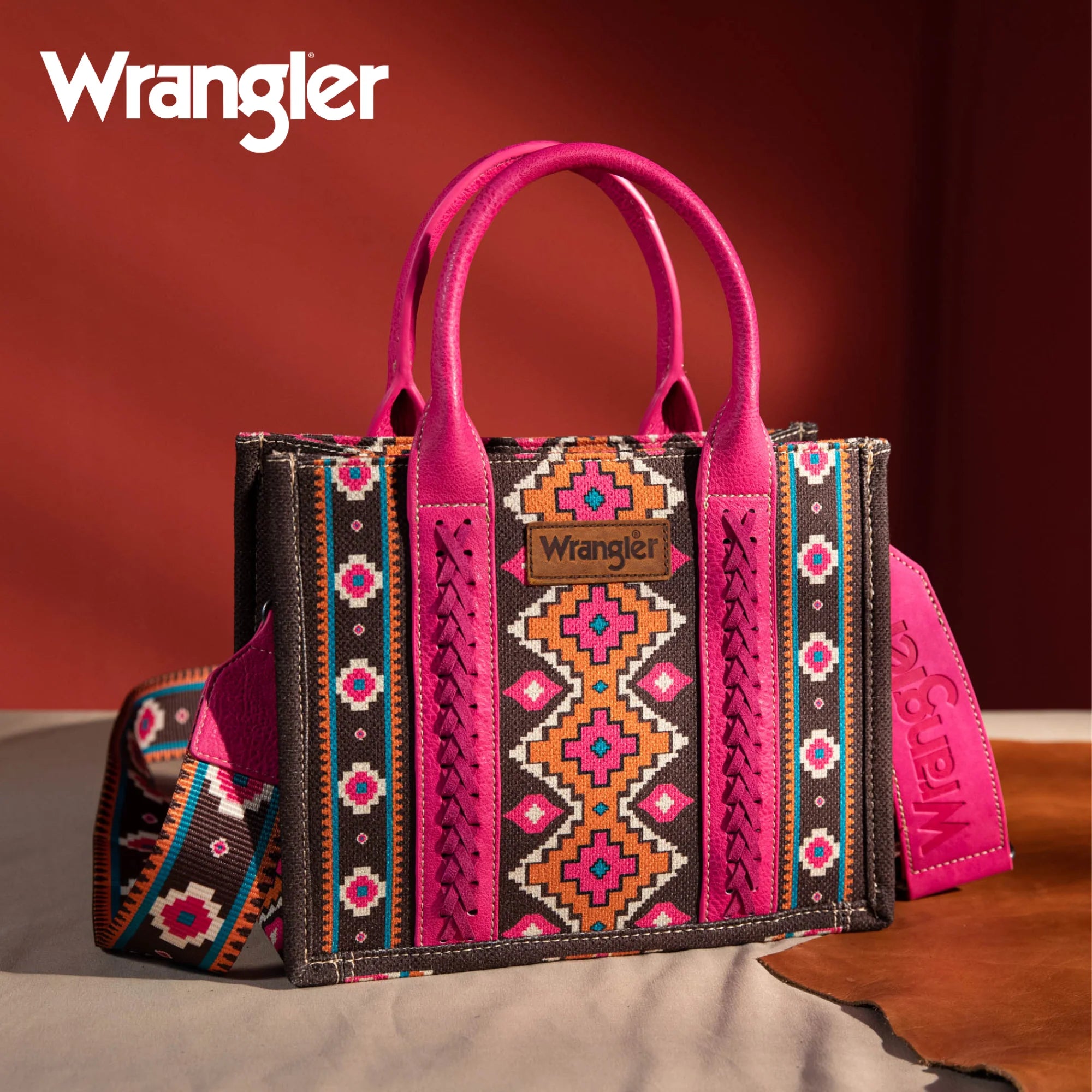 Wrangler Southwestern Crossbody Tote Bag Hot Pink