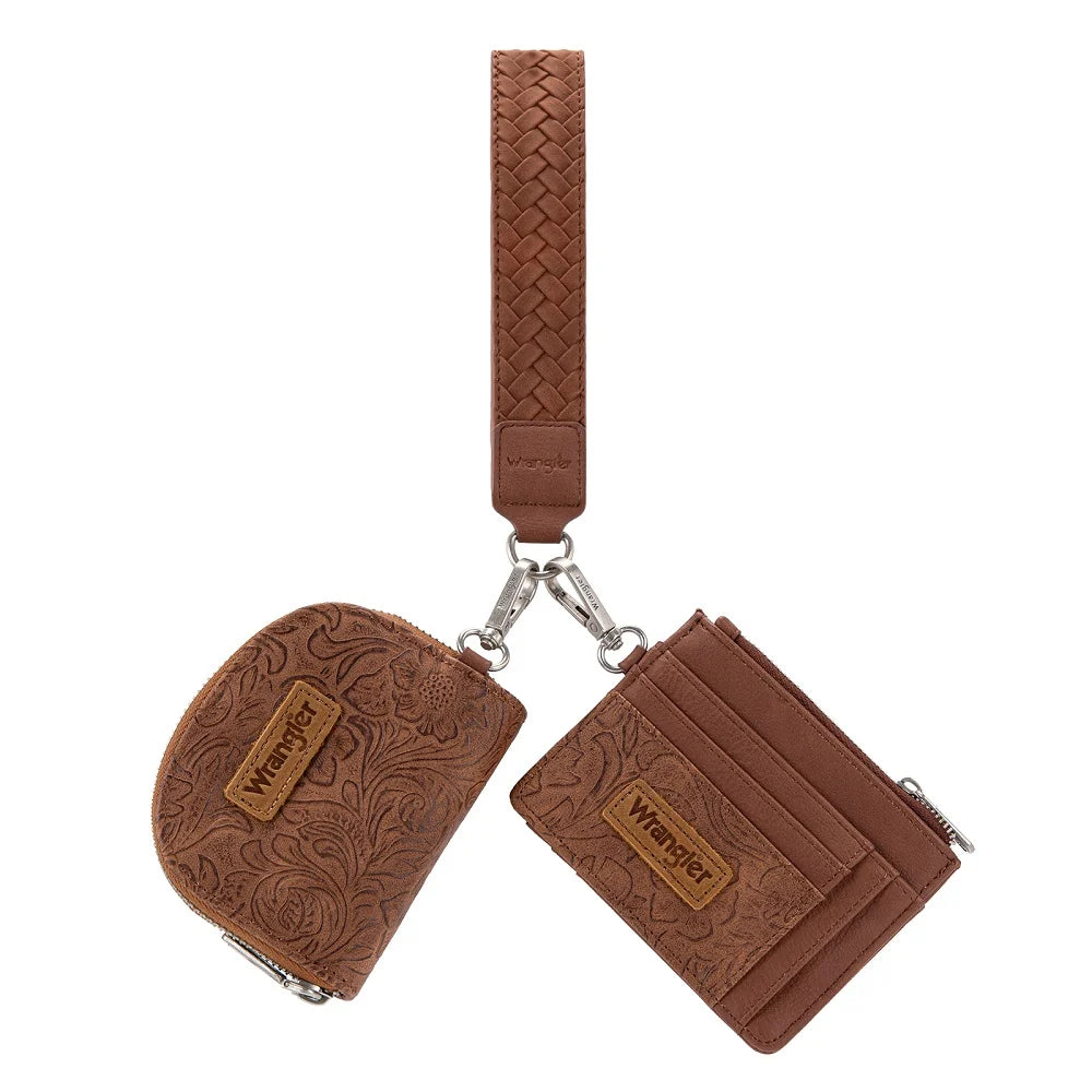 Wrangler Floral Tooled 2‑Piece Wallet Set