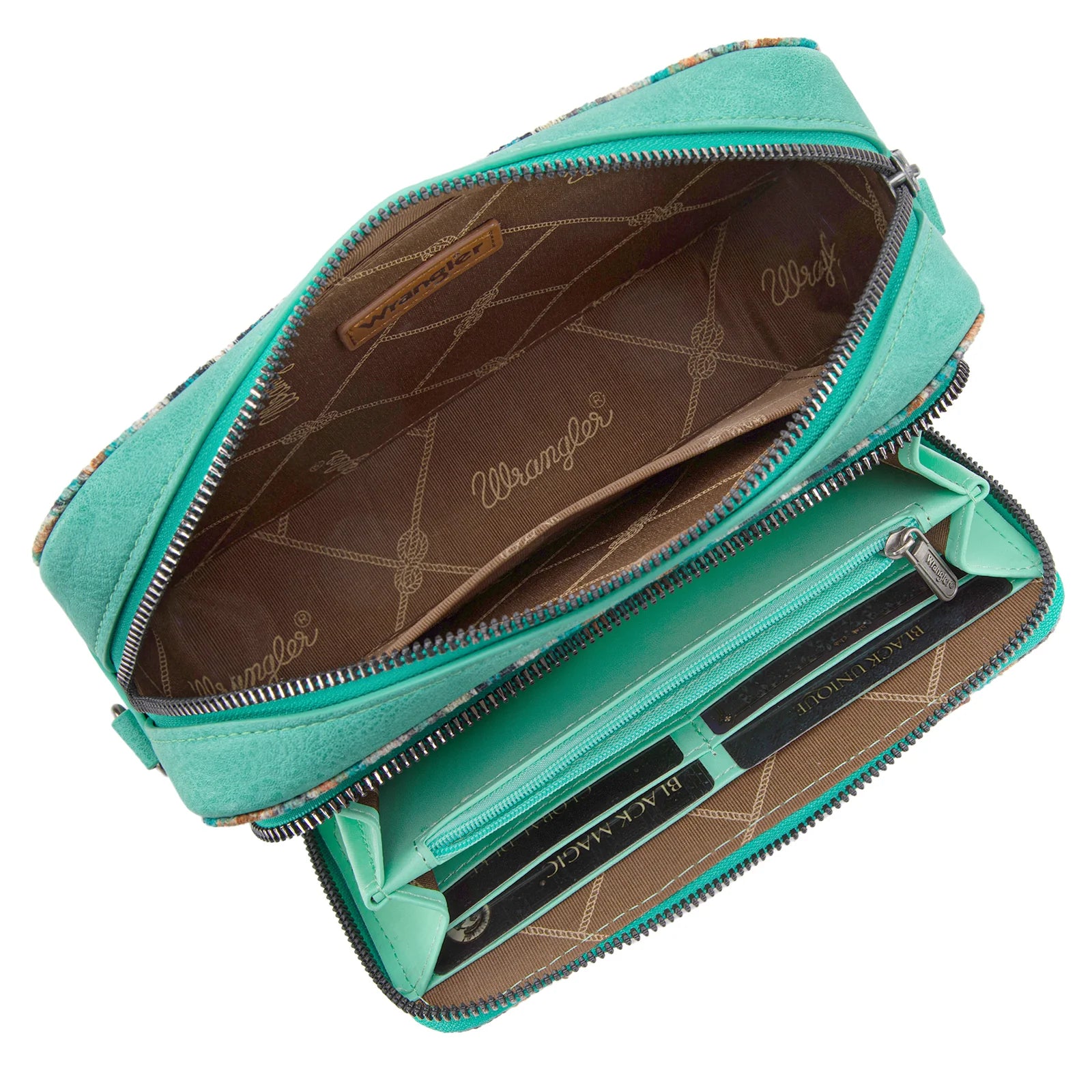 Sac à main Wrangler à bandoulière double face avec compartiment portefeuille et imprimé sud-ouest - Vert
