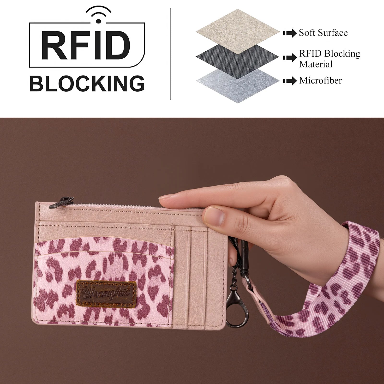 Wrangler Leopard Print Key Chain Wristlet Card Wallet - Pink