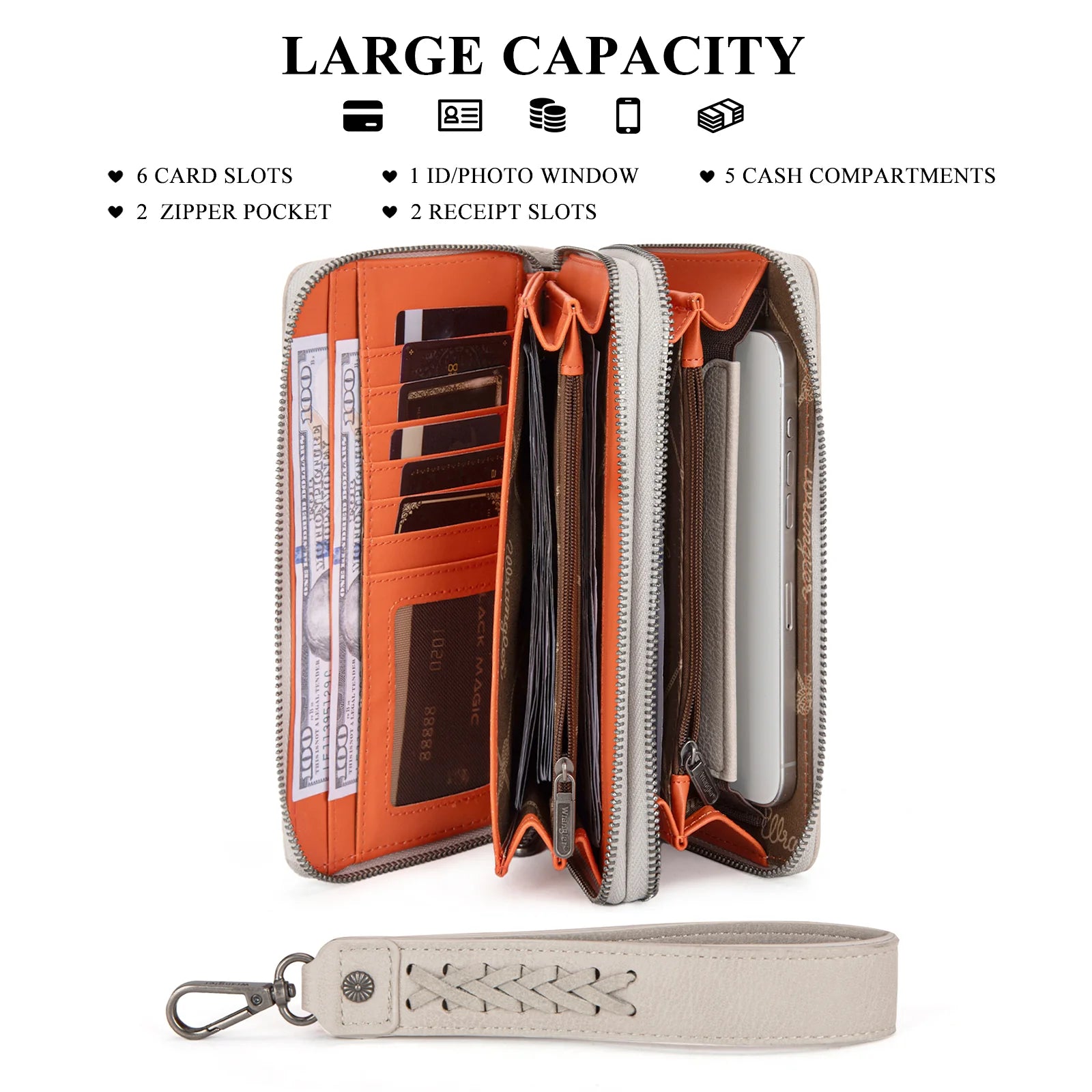 Wrangler Dual Zipper Compartment Large Wallet - Light Grey