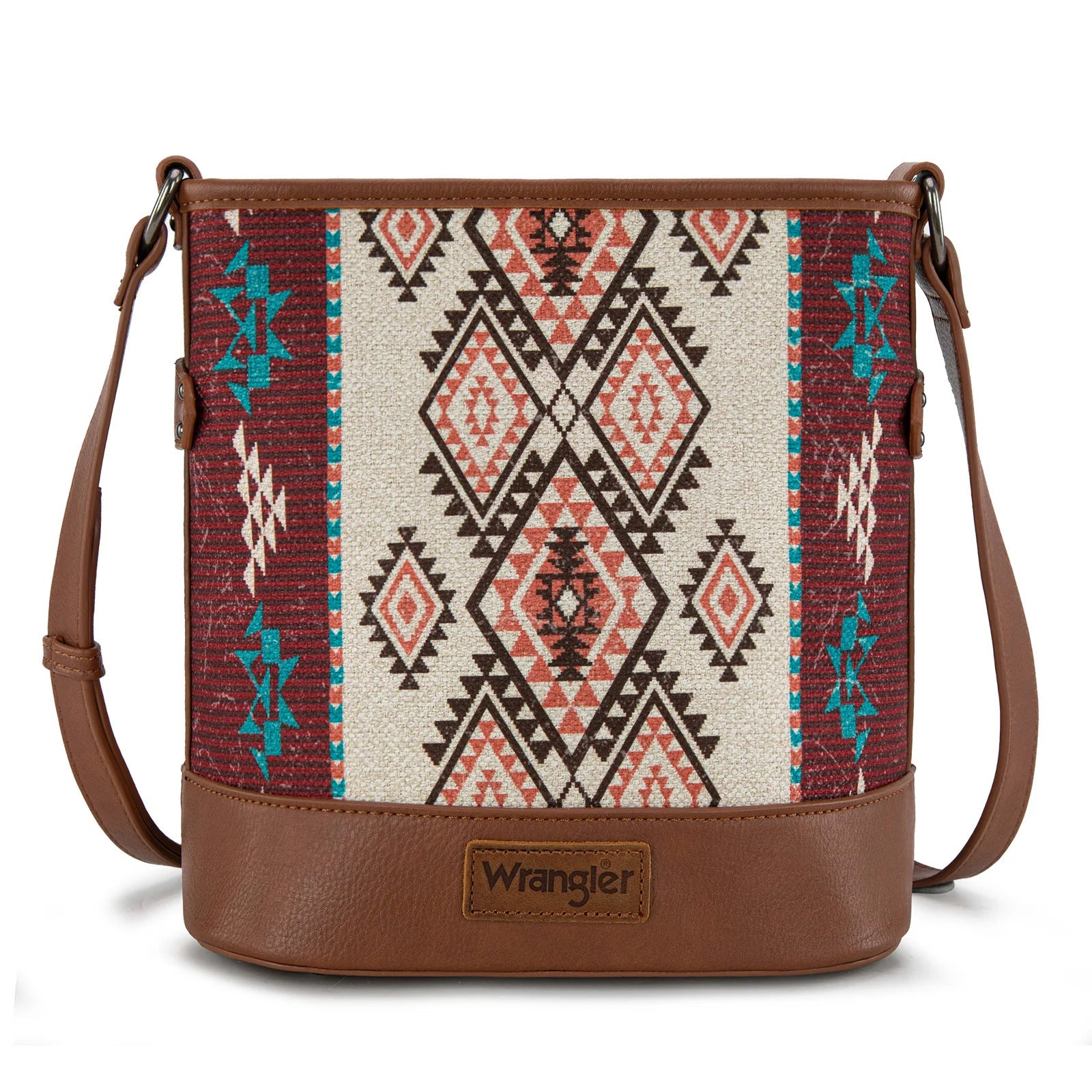 Sac bandoulière Wrangler à motif aztèque vieilli, imprimé des deux côtés, avec compartiment dissimulé pour port d’arme - Brun