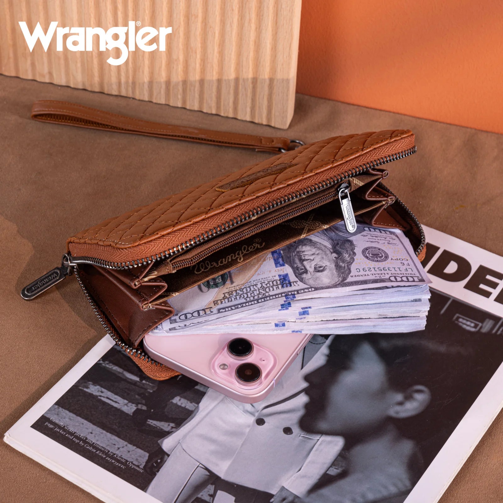 Portefeuille/bracelet RFID matelassé Wrangler - Brun