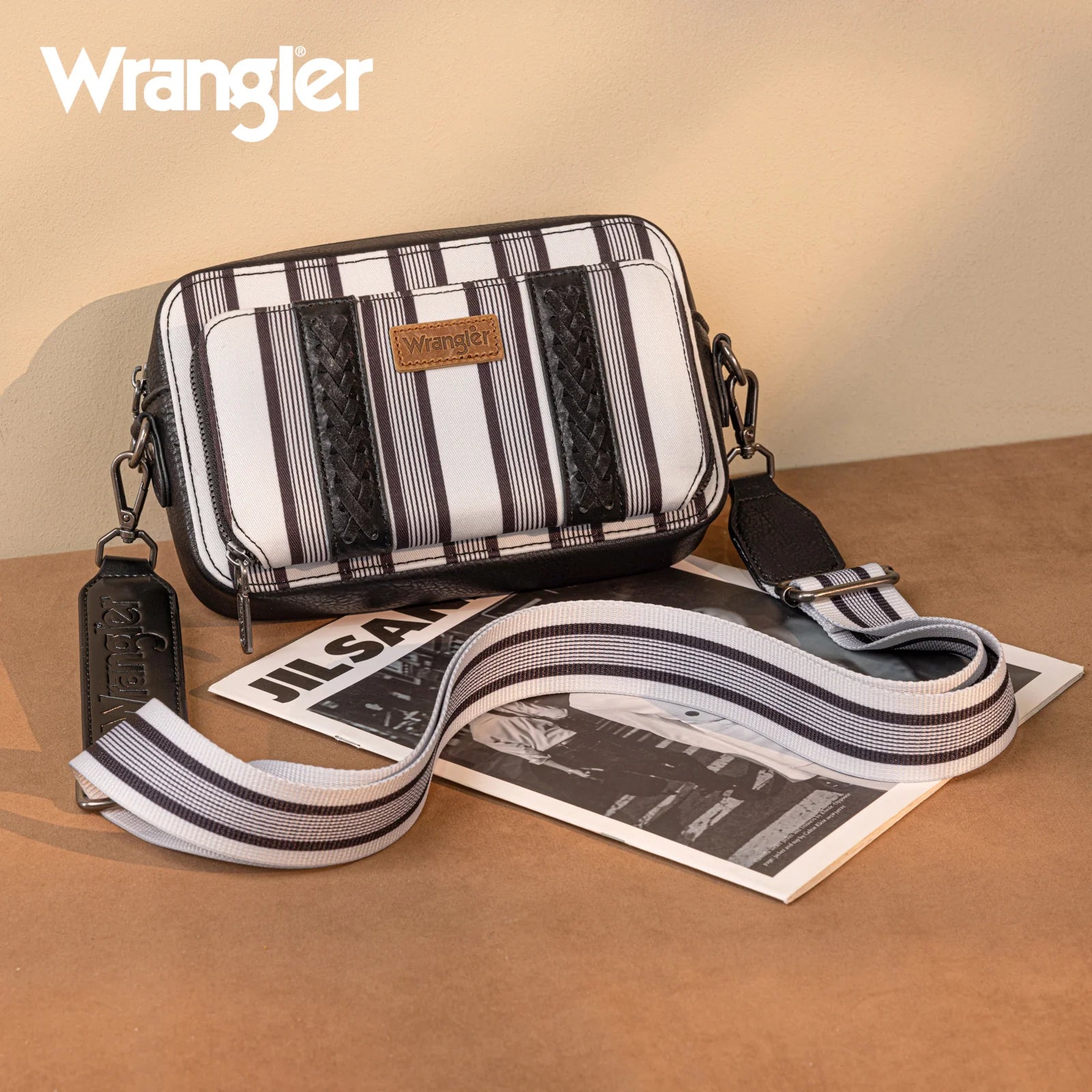 Sac à bandoulière Wrangler à rayures et imprimé avec compartiment portefeuille - Noir