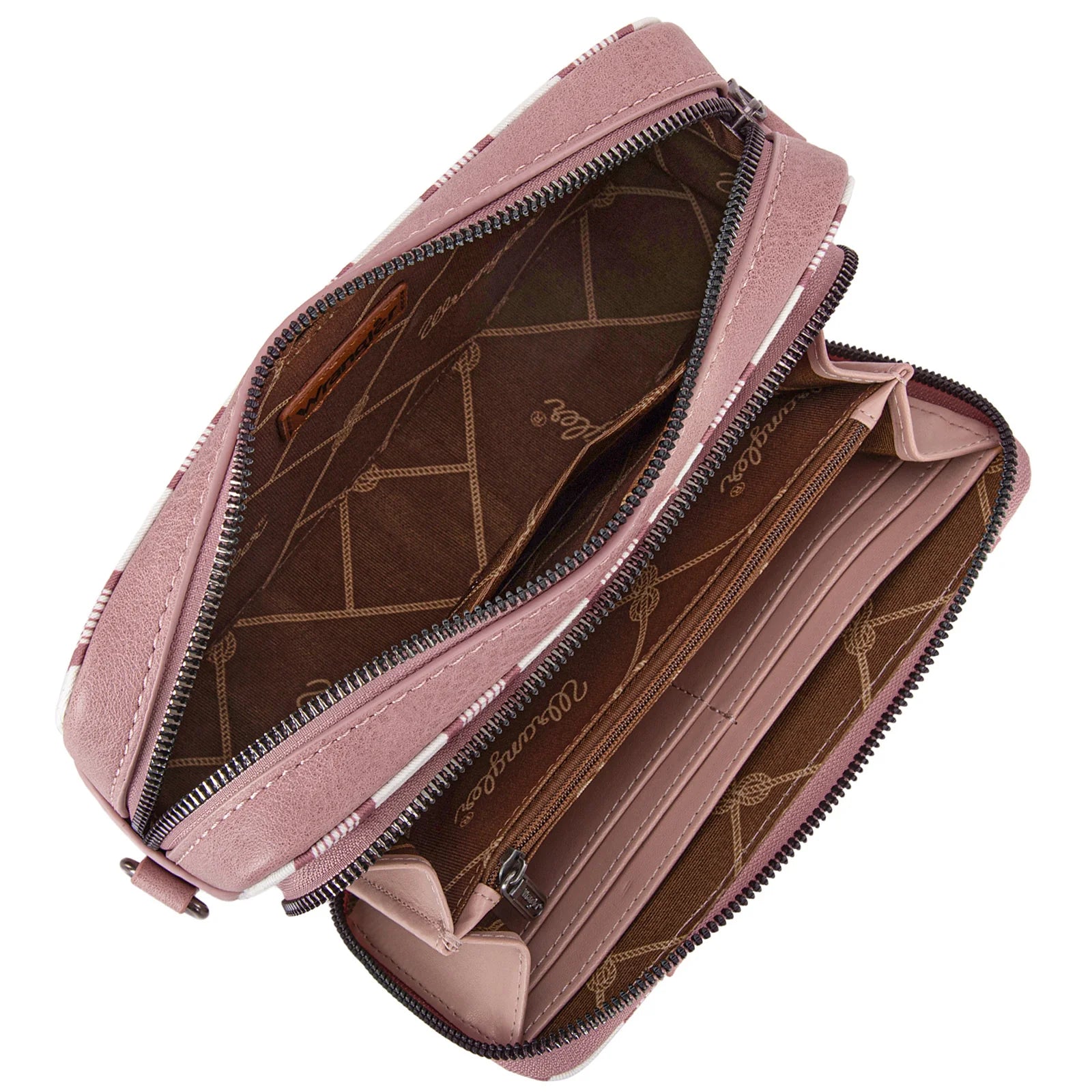 Sac à bandoulière Wrangler à rayures et imprimé avec compartiment portefeuille - Rose