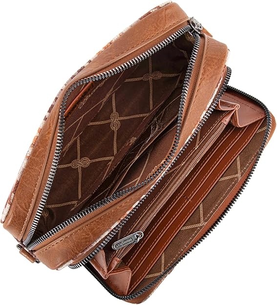Wrangler Southwestern Pattern Dual Sided Print Crossbody Purse With Wallet Compartment -BR