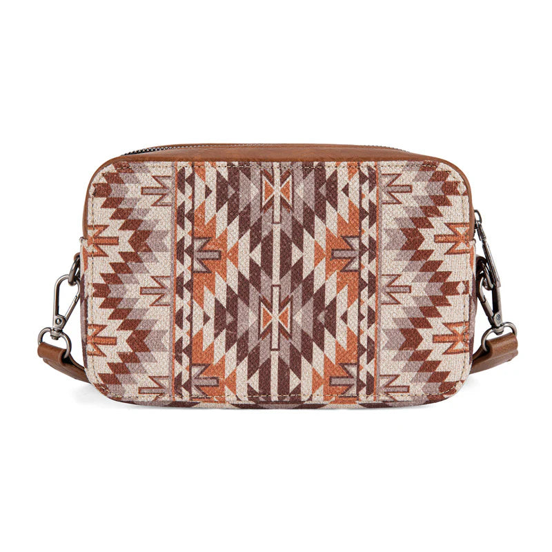 Wrangler Southwestern Pattern Dual Sided Print Crossbody Purse With Wallet Compartment -BR