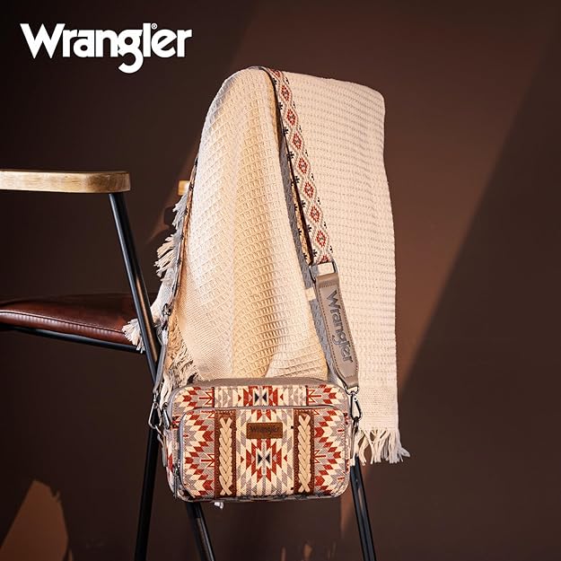 Sac bandoulière gris Wrangler à motif sud-ouest double face avec compartiment pour portefeuille - Gris